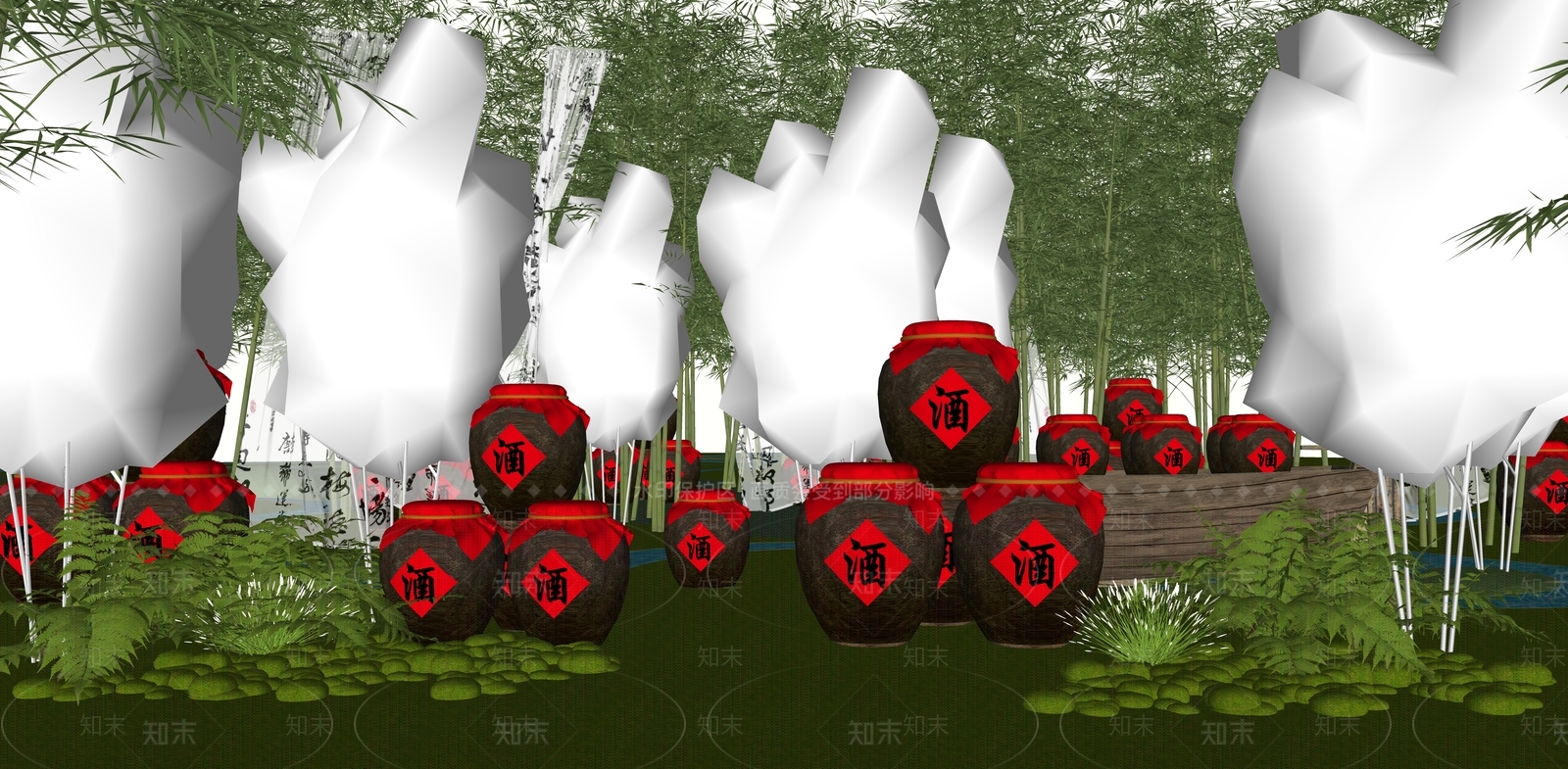 新中式景观公园SU模型下载【ID:1169762752】