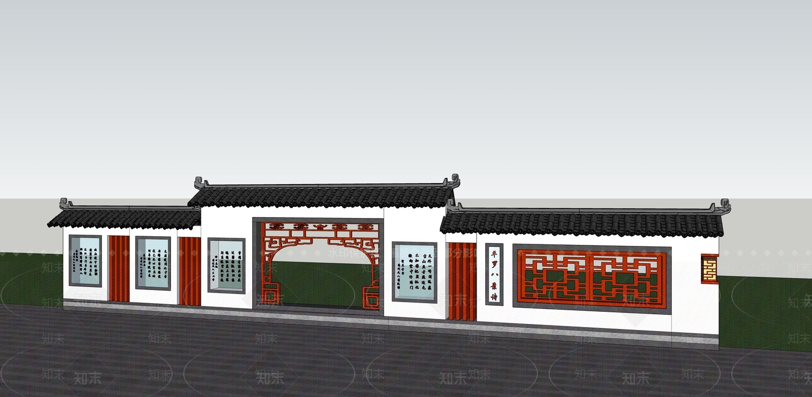 中式景墙SU模型下载【ID:1169781770】