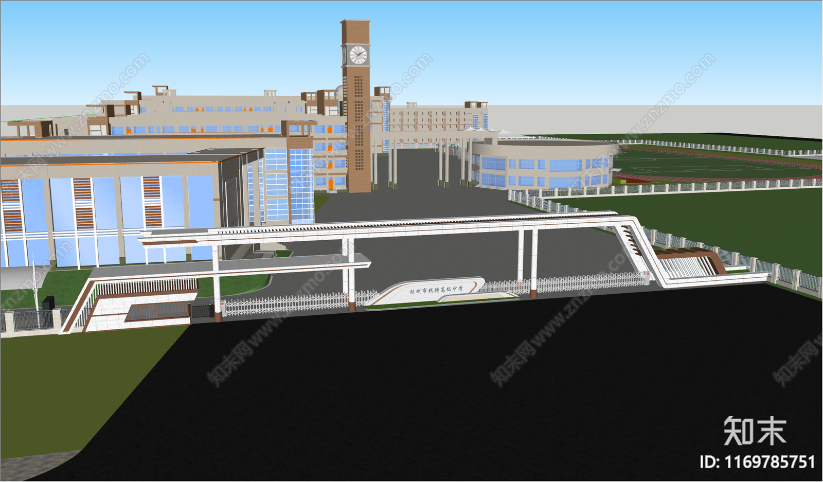 现代新中式校园景观SU模型下载【ID:1169785751】