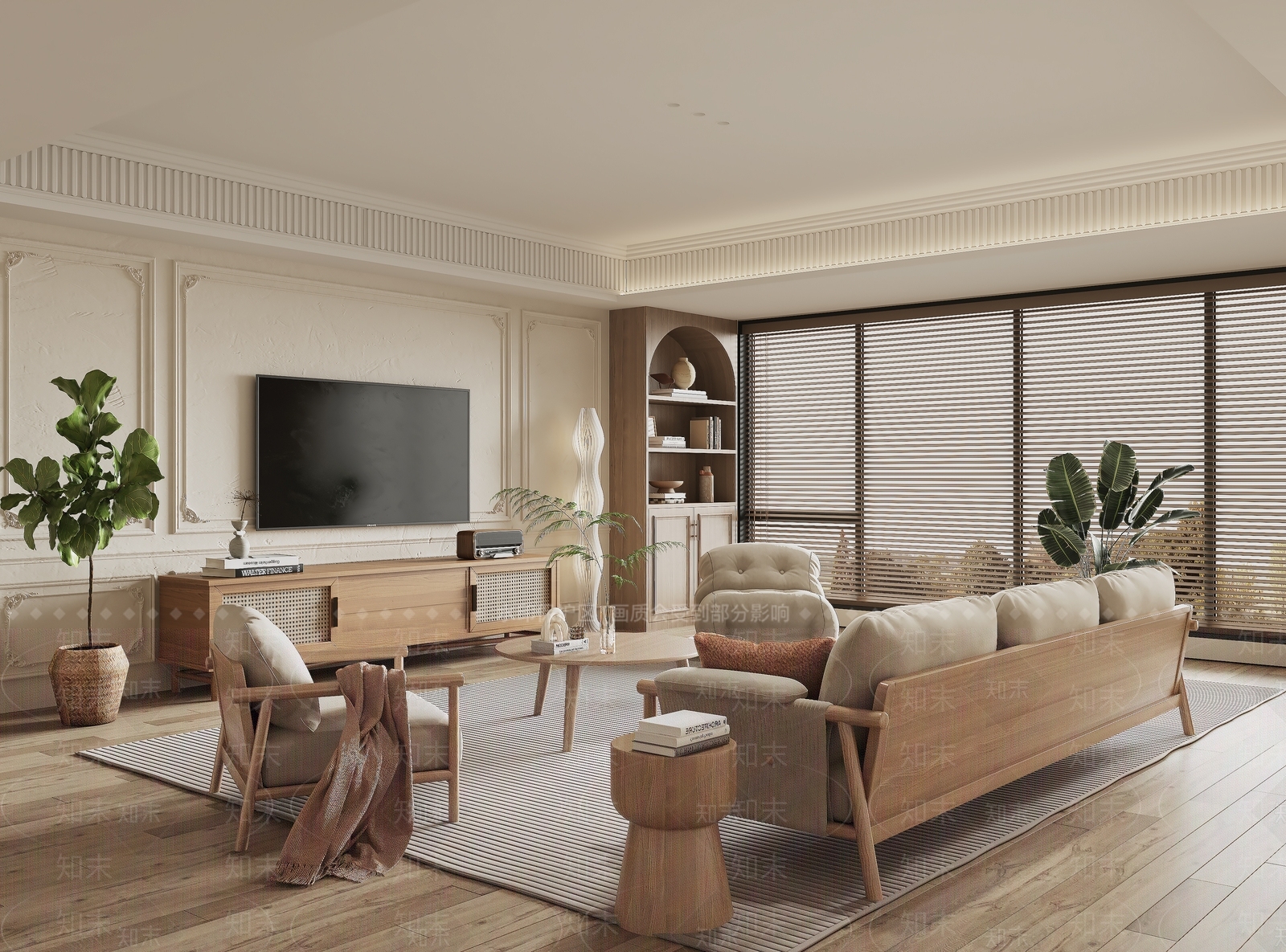 北欧奶油家居客厅3D模型下载【ID:1169824656】