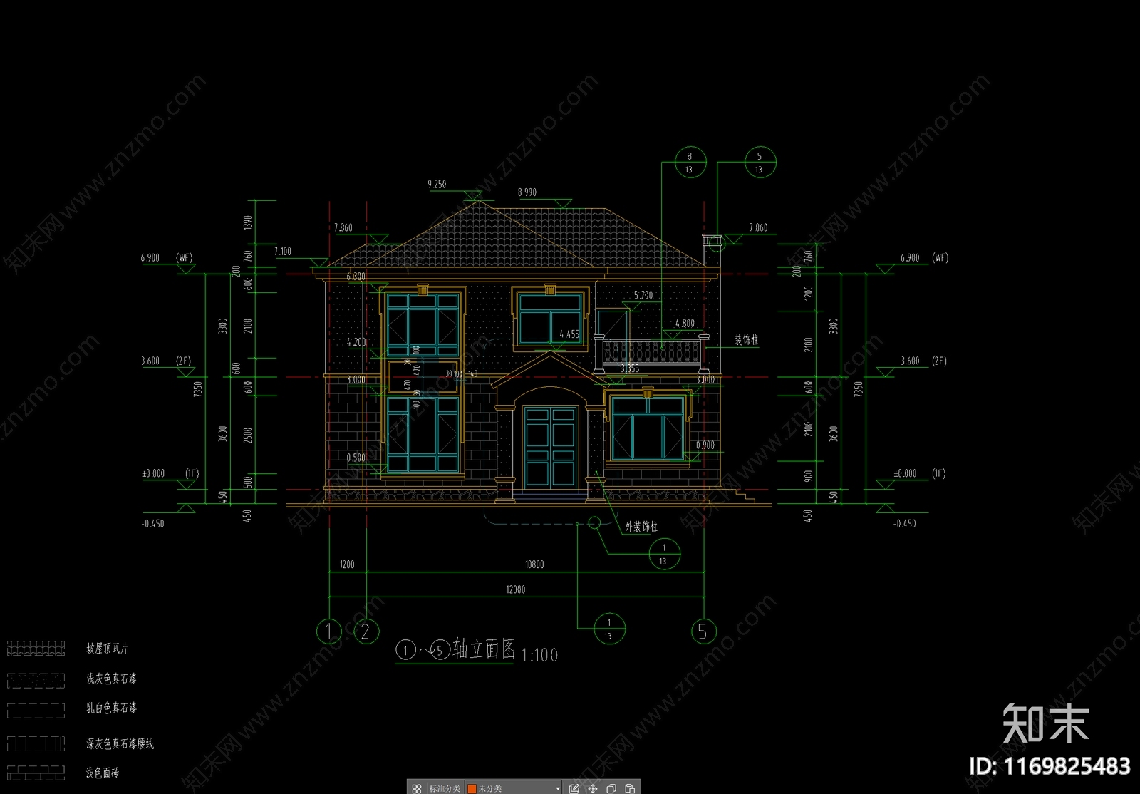 新中式别墅建筑cad施工图下载【ID:1169825483】