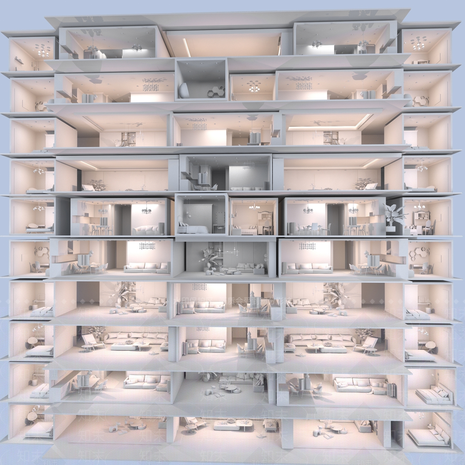 现代高层住宅3D模型下载【ID:1214716526】