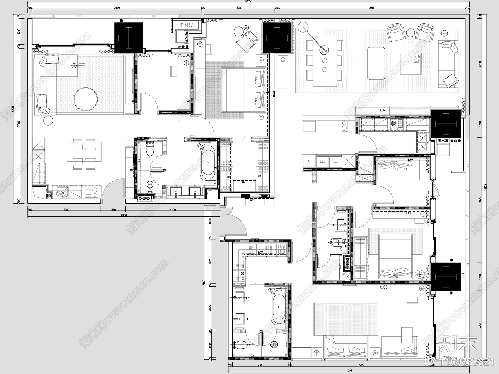 现代公寓cad施工图下载【ID:1169833821】