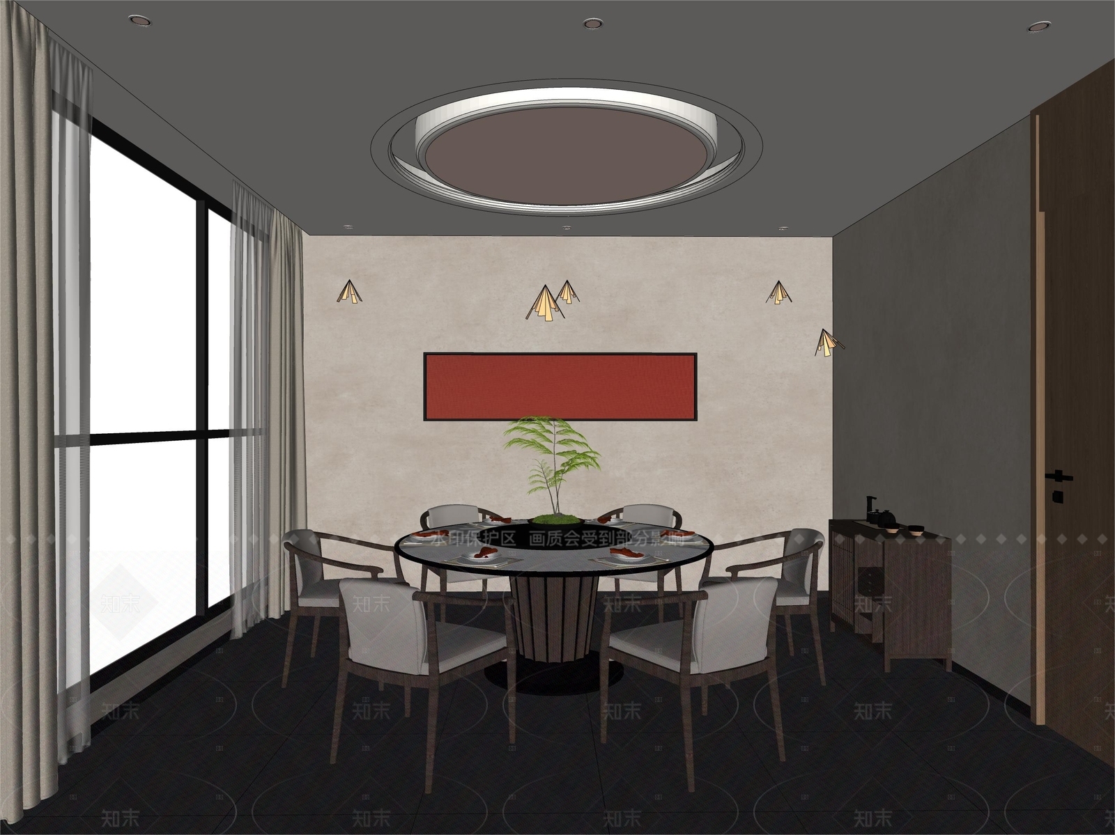 新中式包厢SU模型下载【ID:1169834543】