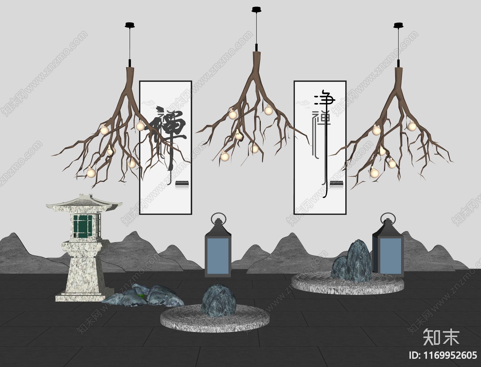 中式日式景观灯SU模型下载【ID:1169952605】