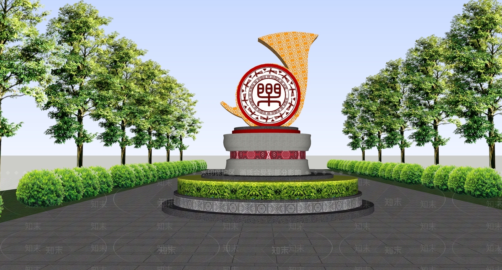 现代新中式校园景观SU模型下载【ID:1169854784】