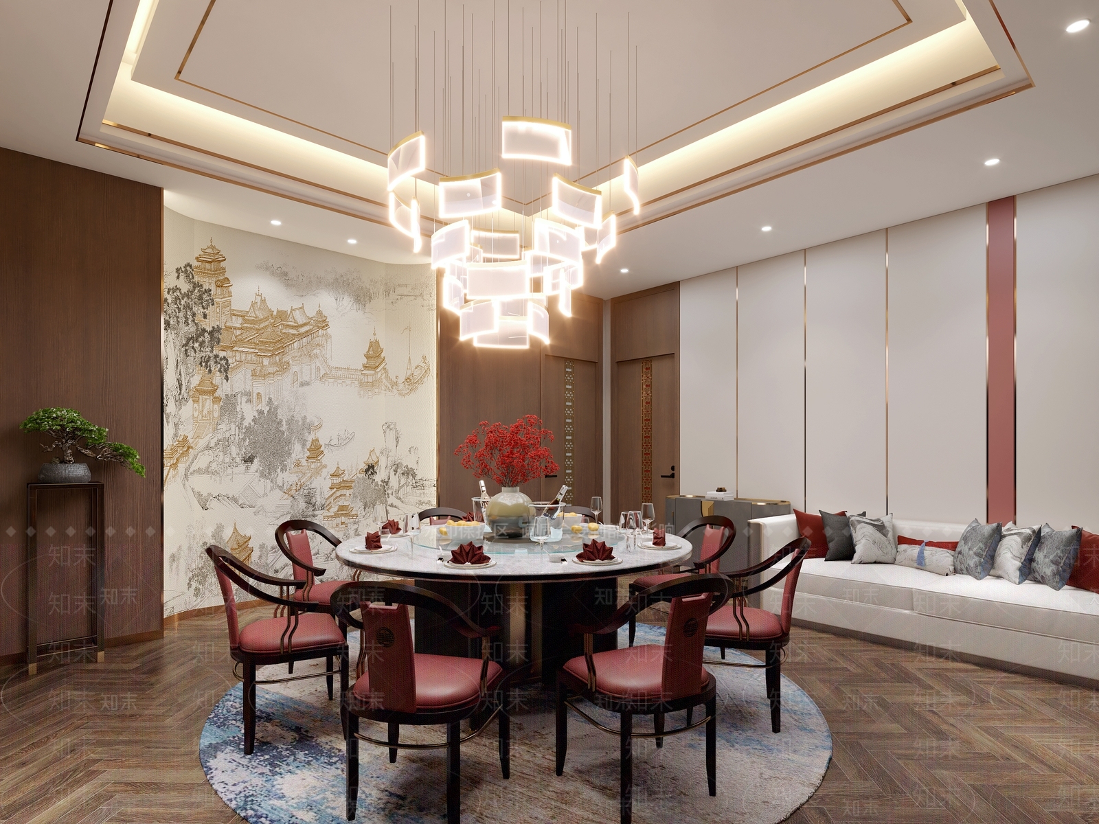 新中式禅意包厢3D模型下载【ID:1169856463】
