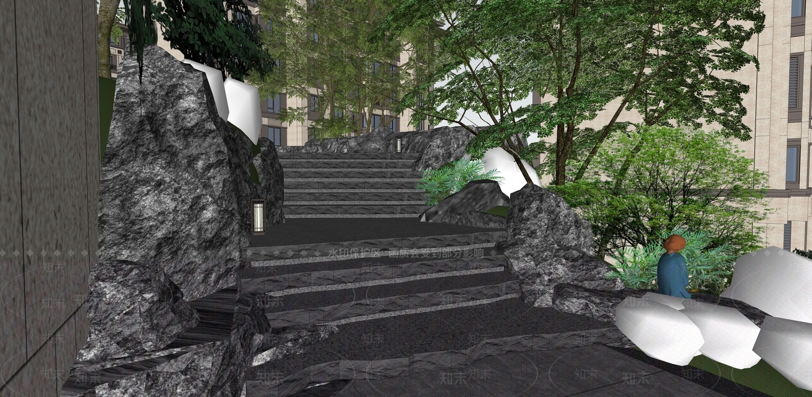 现代台阶景观SU模型下载【ID:1169857918】