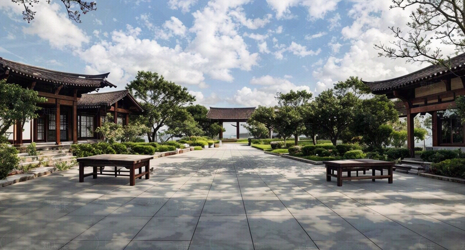 新中式中式小区外景贴图下载【ID:1169864980】