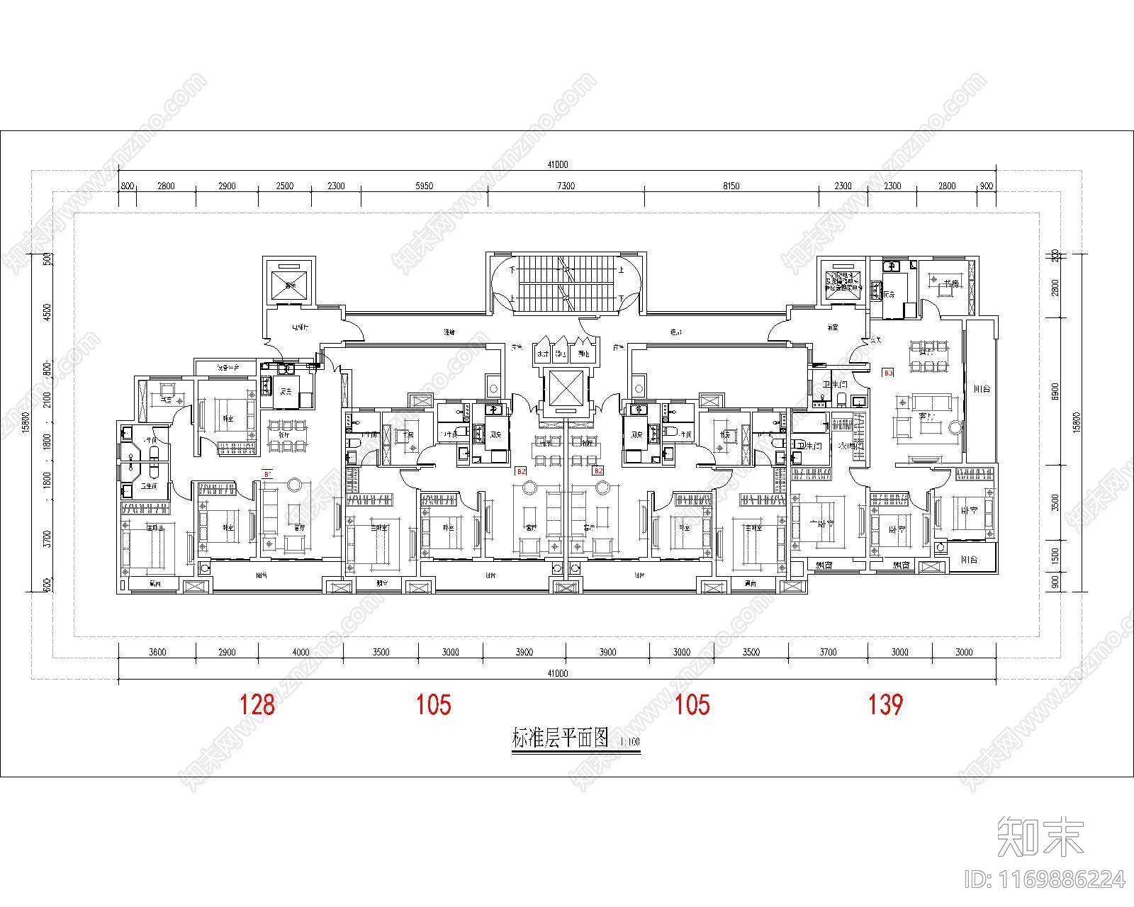 现代住宅楼建筑施工图下载【ID:1169886224】