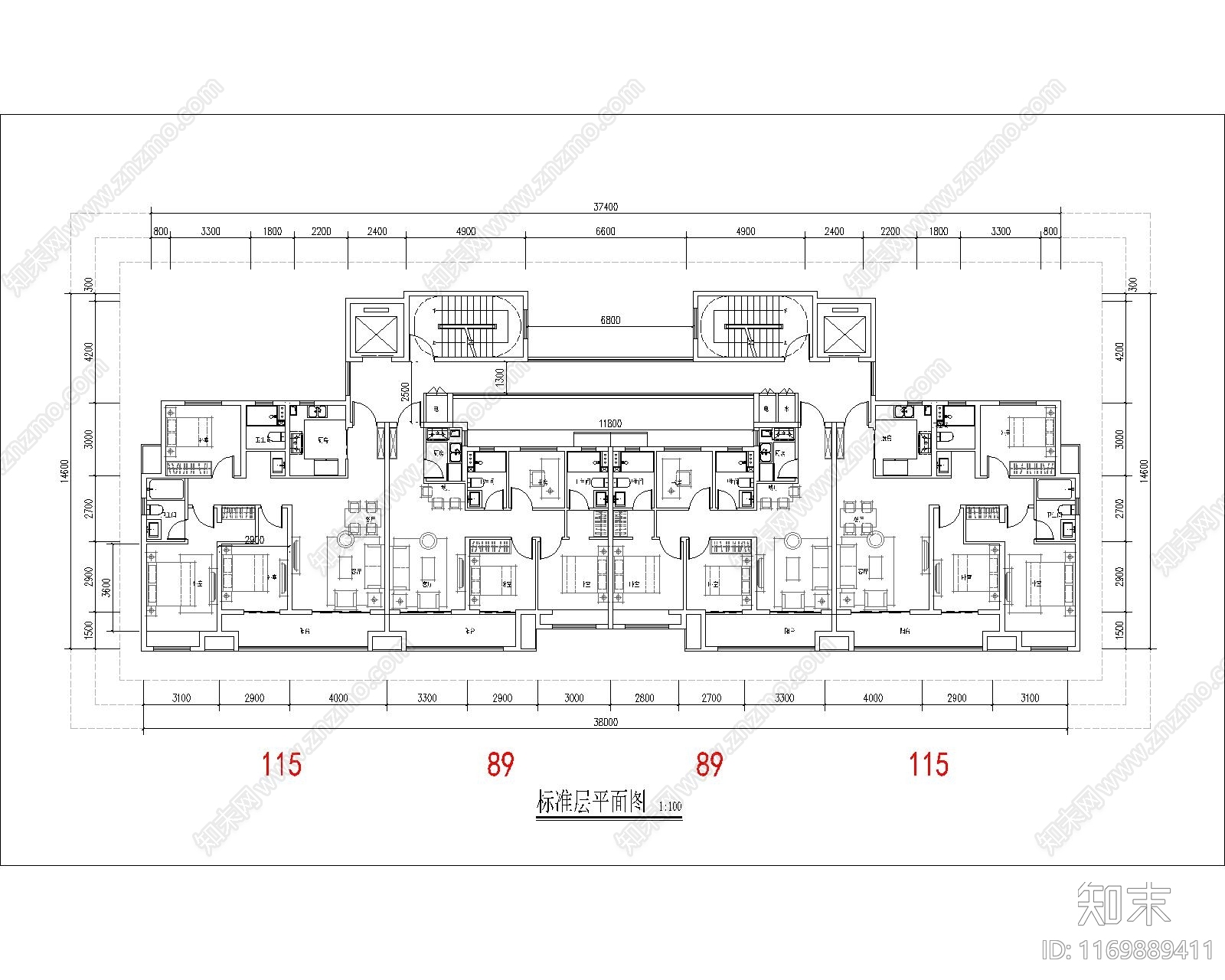 现代住宅楼建筑cad施工图下载【ID:1169889411】