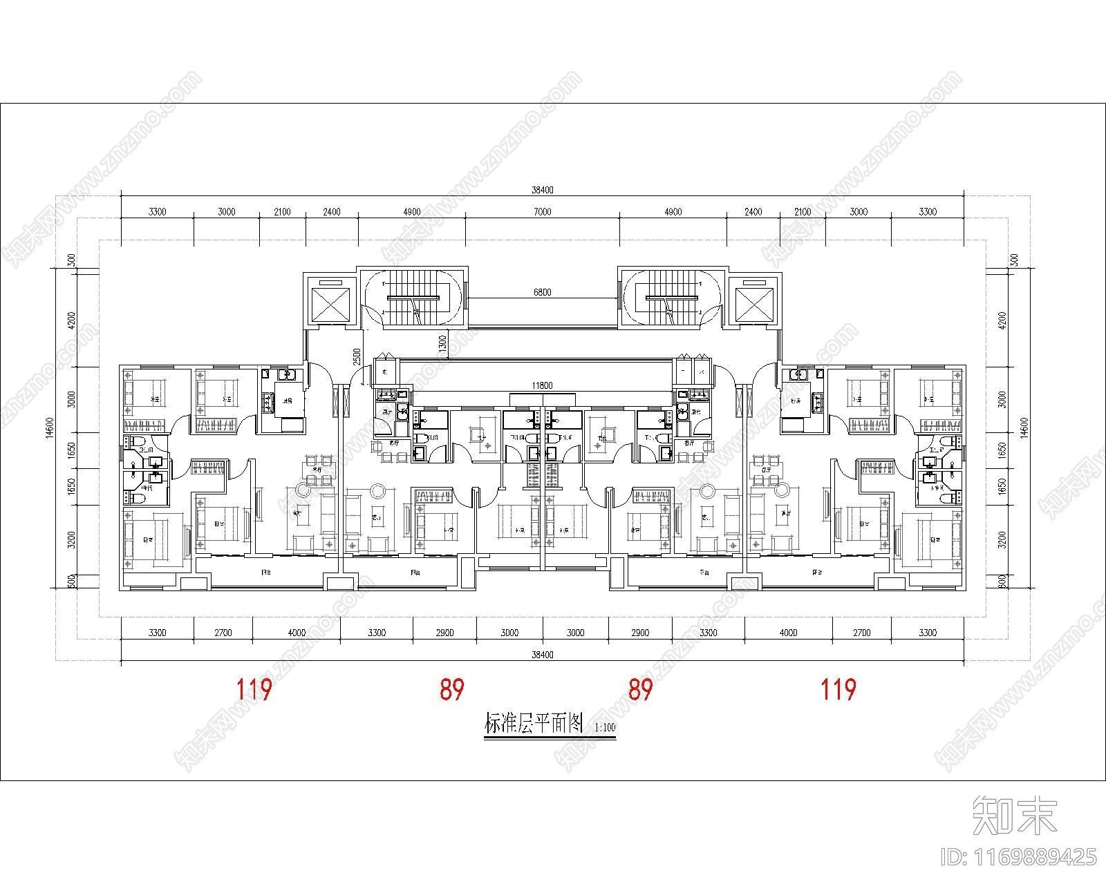 现代住宅楼建筑cad施工图下载【ID:1169889425】