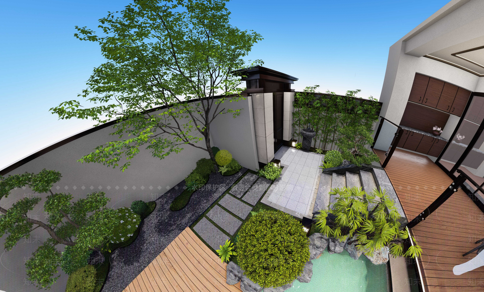 新中式现代别墅庭院SU模型下载【ID:1174503733】