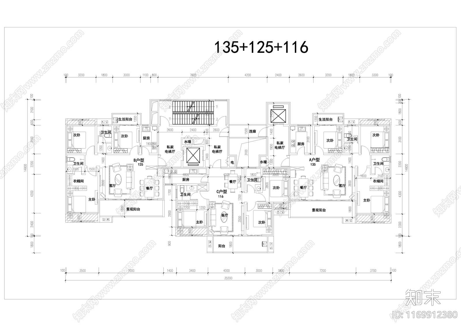 现代住宅楼建筑cad施工图下载【ID:1169912380】