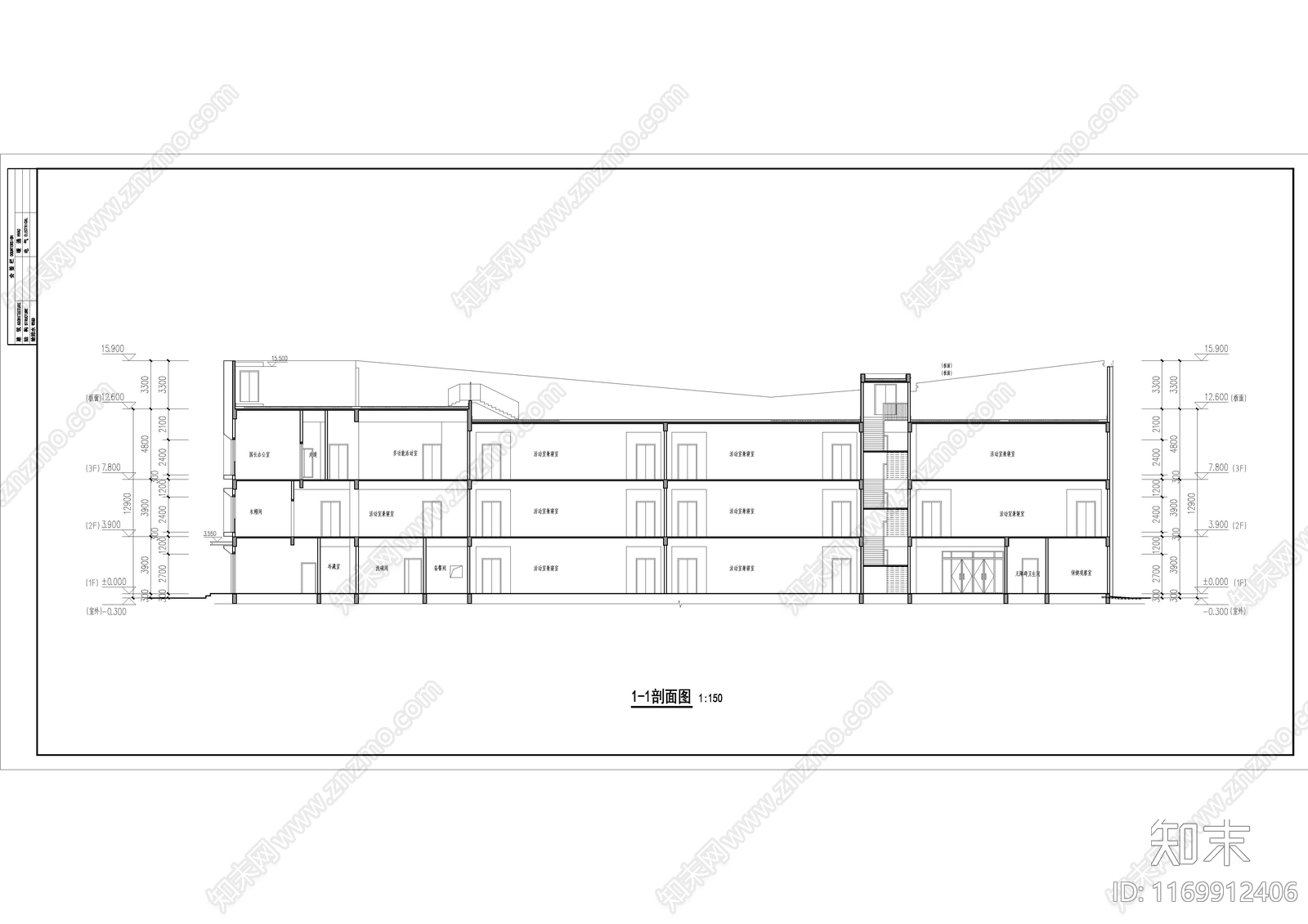 现代幼儿园建筑cad施工图下载【ID:1169912406】