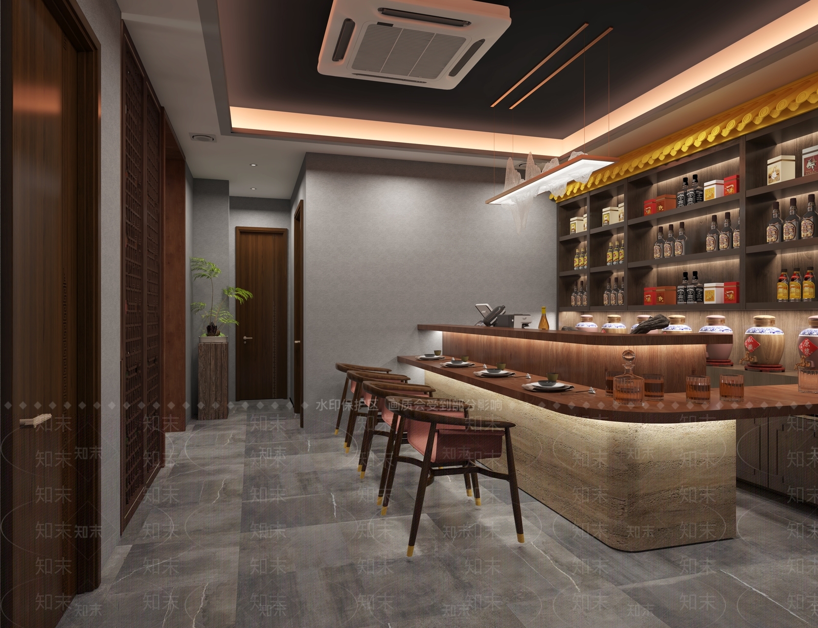 新中式原木中餐厅3D模型下载【ID:1169922802】