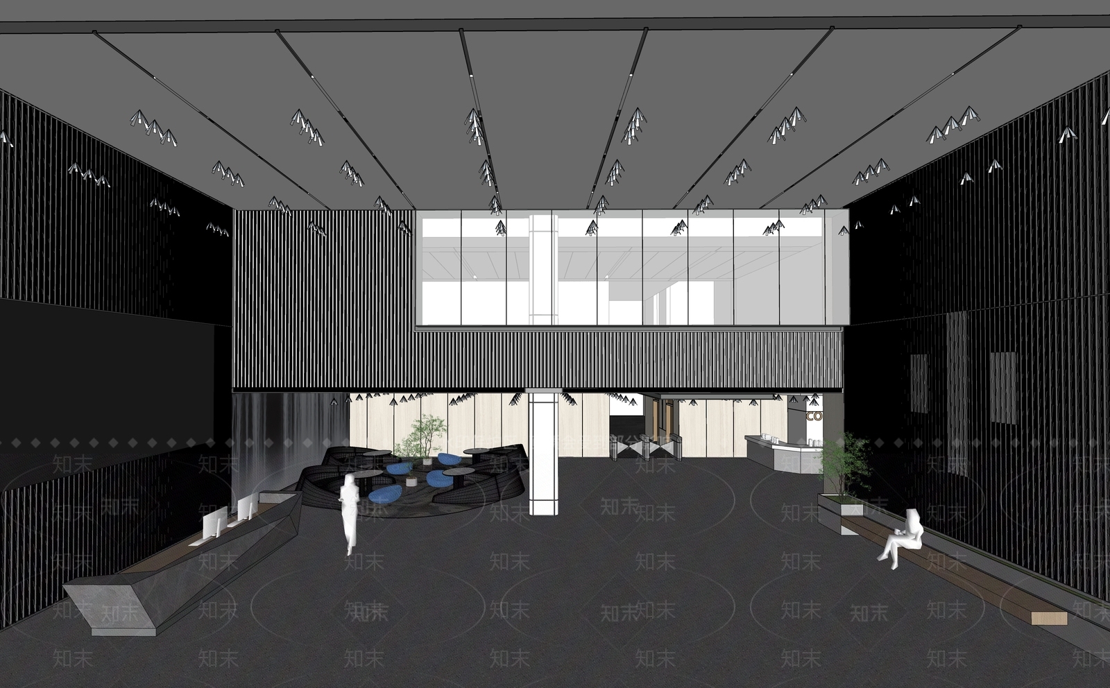 现代极简办公大堂SU模型下载【ID:1169927957】