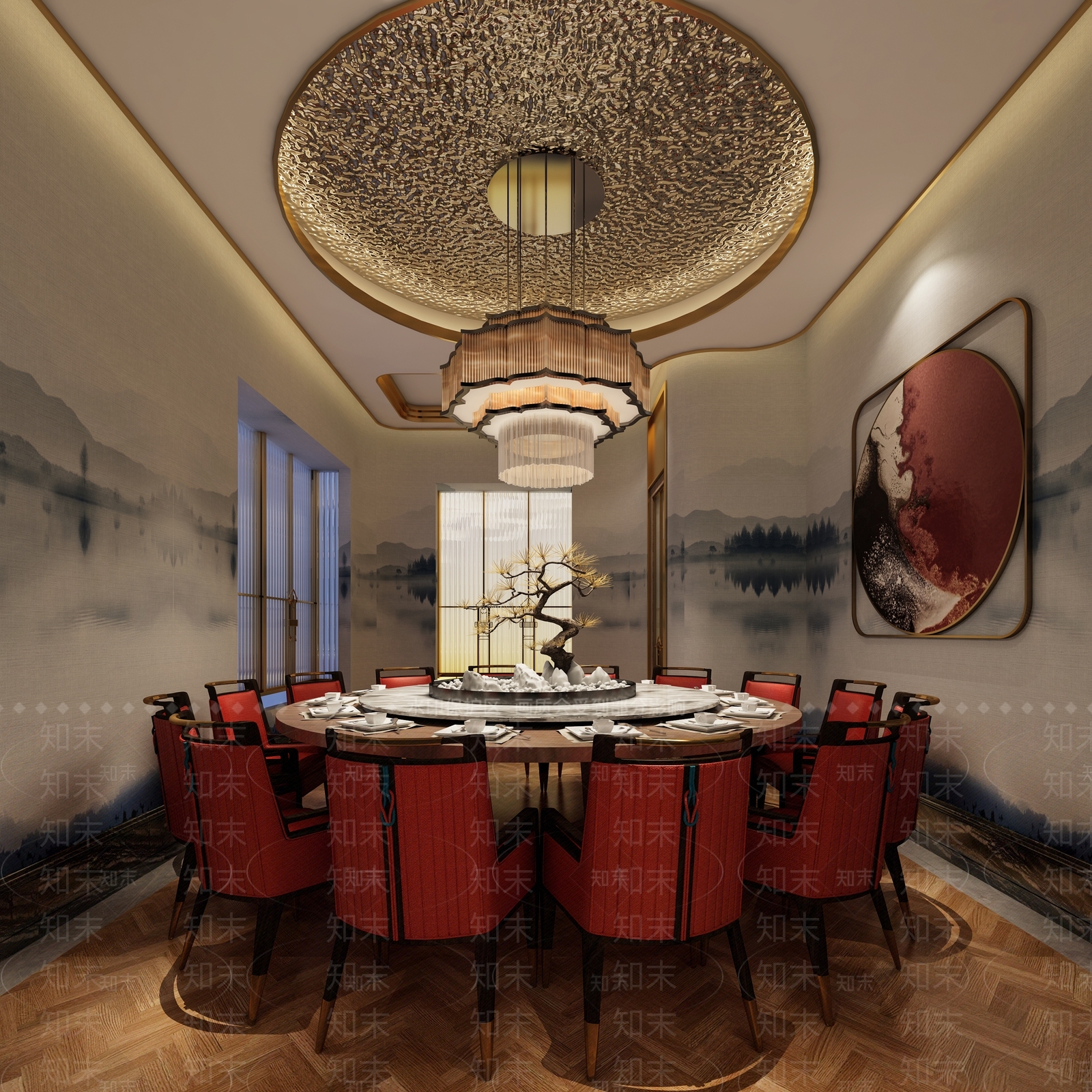 现代新中式中餐厅3D模型下载【ID:1169928745】
