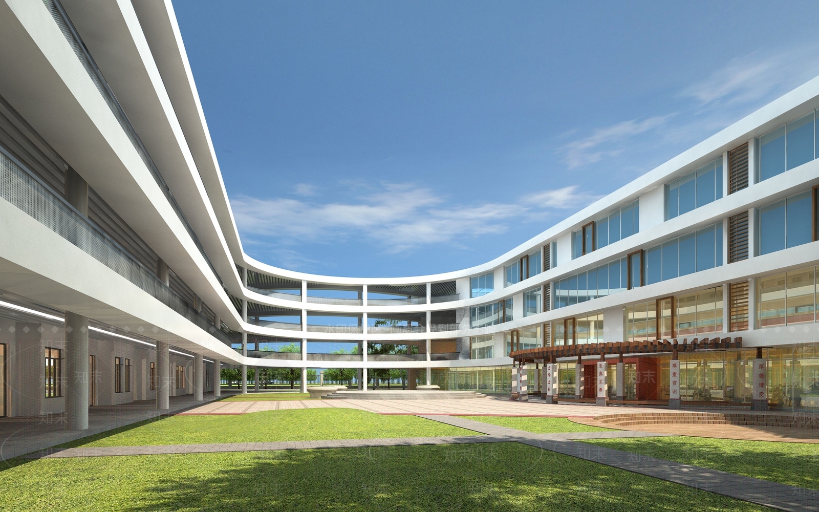 现代学校外观3D模型下载【ID:1169935790】