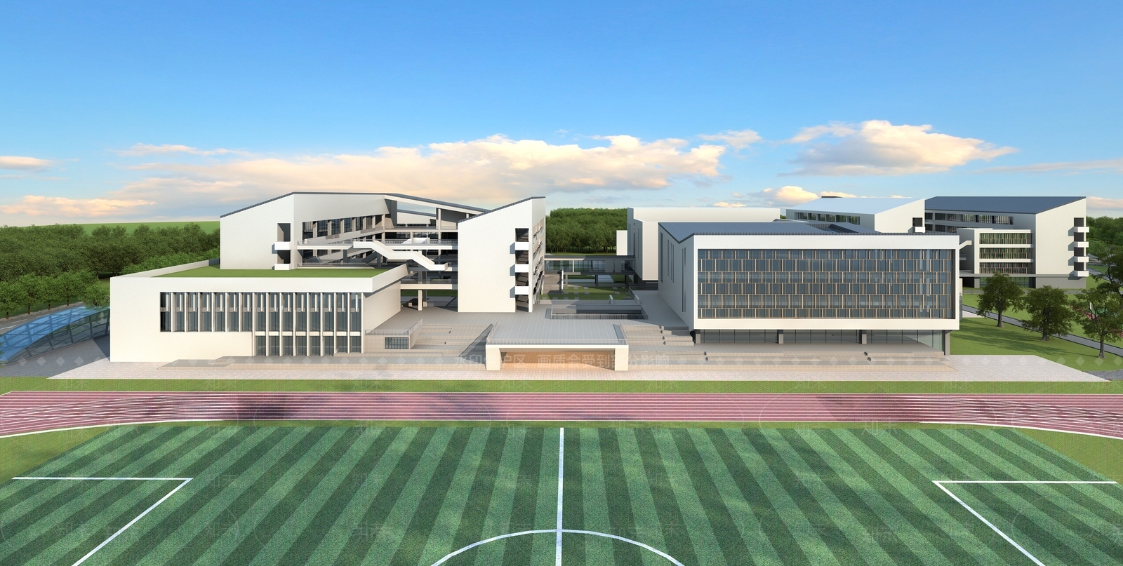 现代新中式学校外观3D模型下载【ID:1169935853】