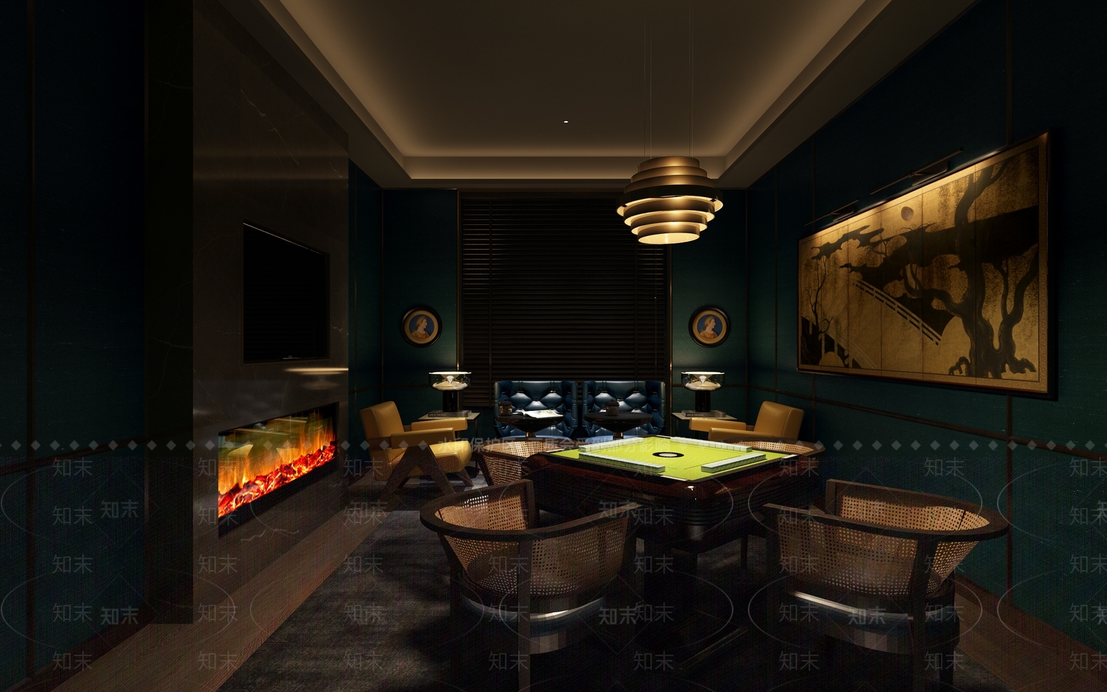 复古新中式棋牌室3D模型下载【ID:1169933799】