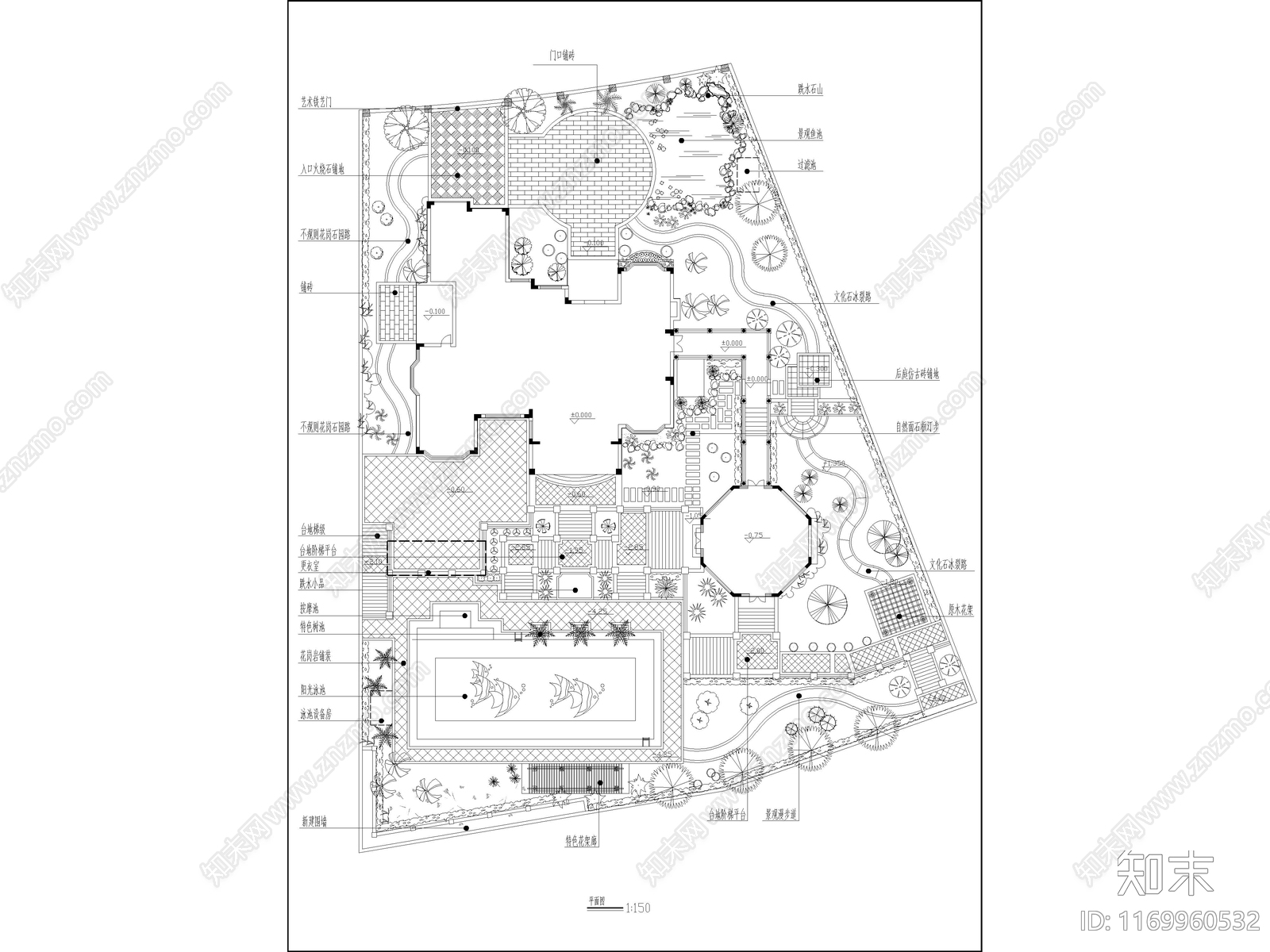 90套别墅庭院屋顶花园景观平面图施工图cad施工图下载【ID:1169960532】