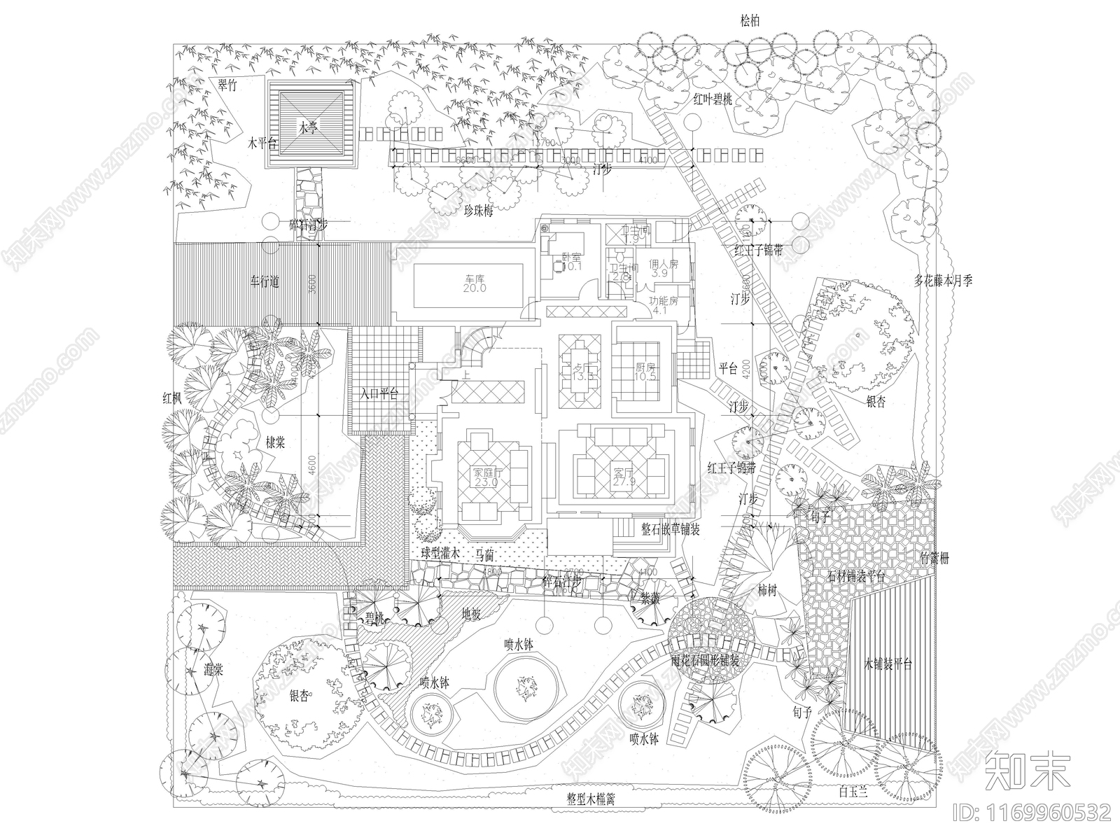 90套别墅庭院屋顶花园景观平面图施工图cad施工图下载【ID:1169960532】