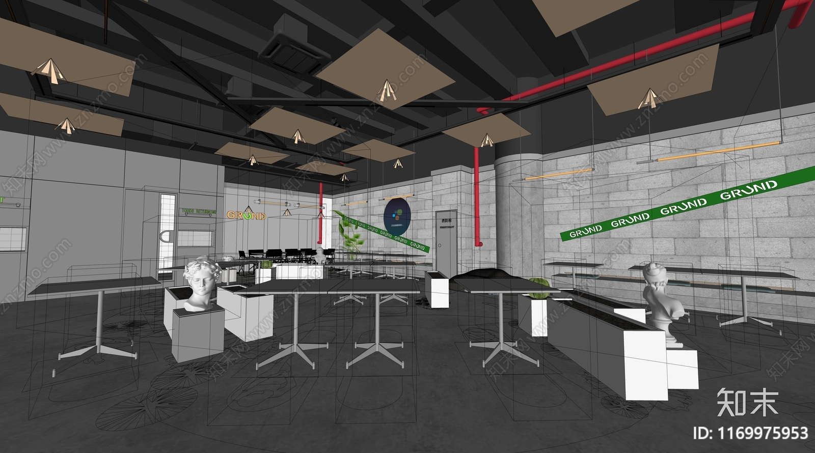 现代工业咖啡厅SU模型下载【ID:1169975953】