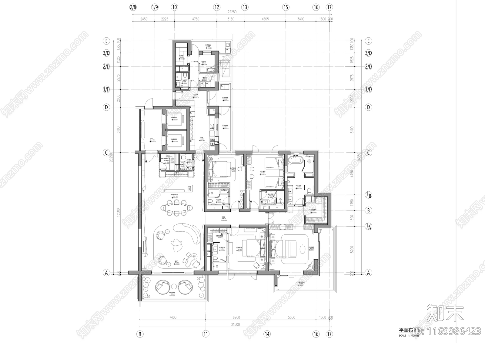 现代整体家装空间cad施工图下载【ID:1169986423】