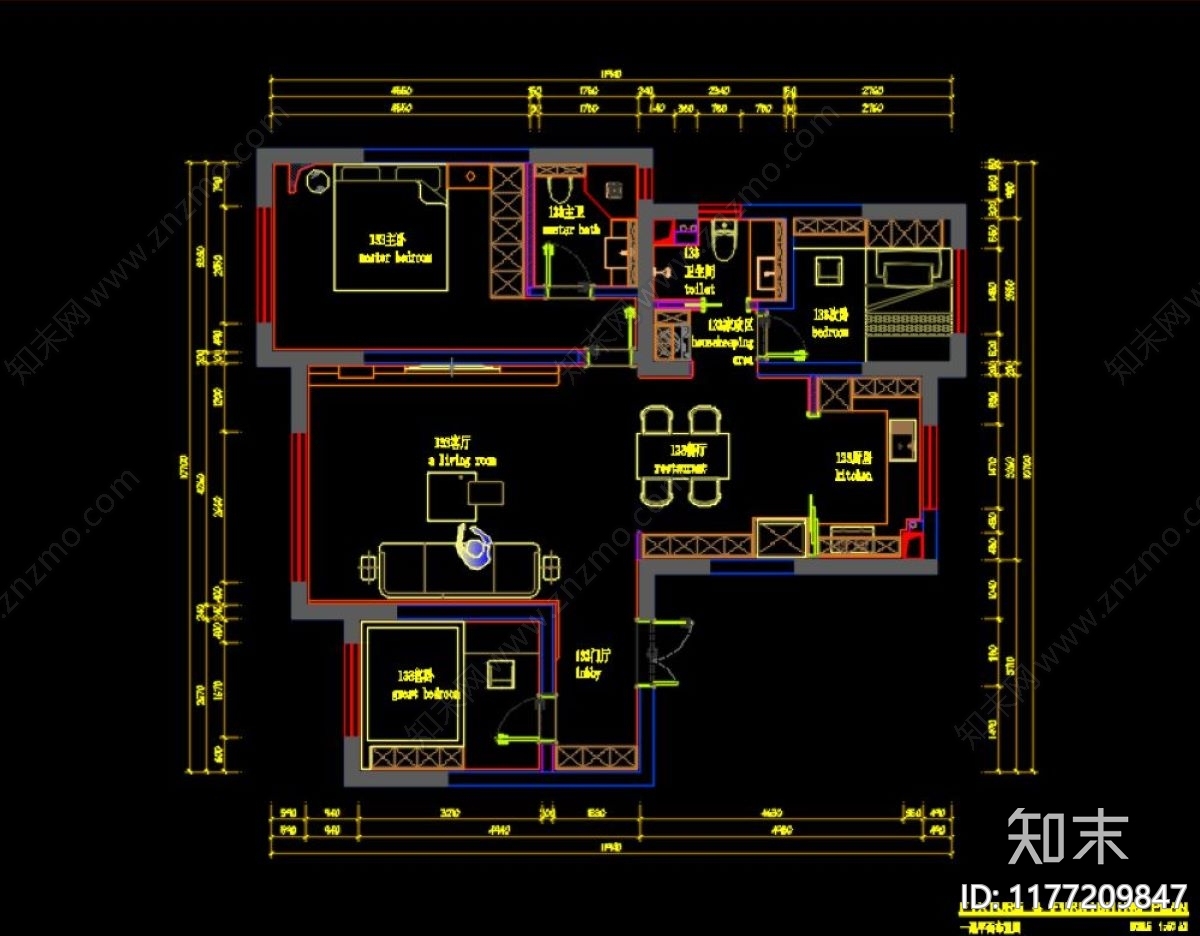 现代轻奢整体家装空间施工图下载【ID:1177209847】