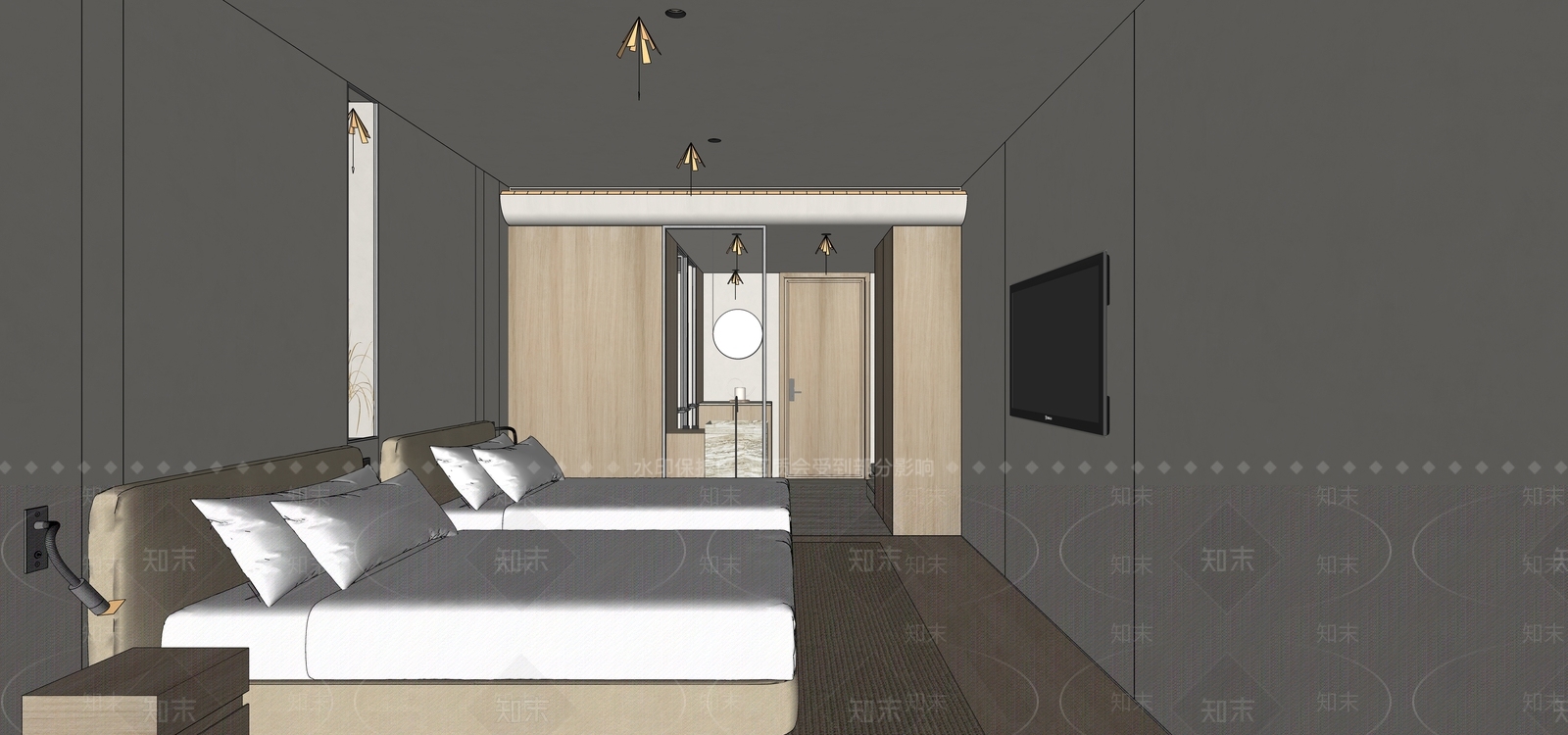 现代侘寂酒店客房SU模型下载【ID:1169998669】