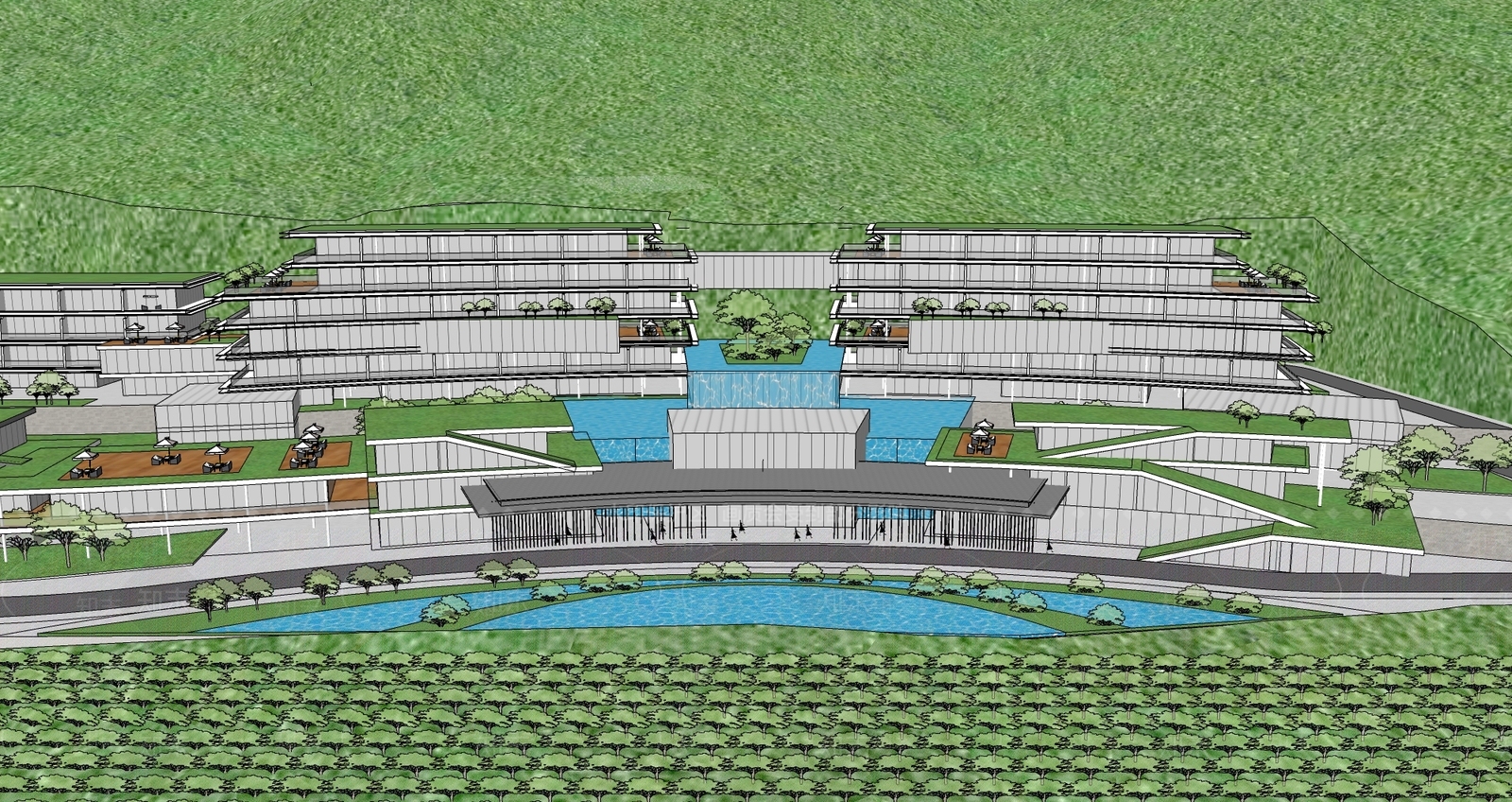 现代极简酒店建筑SU模型下载【ID:1170013363】