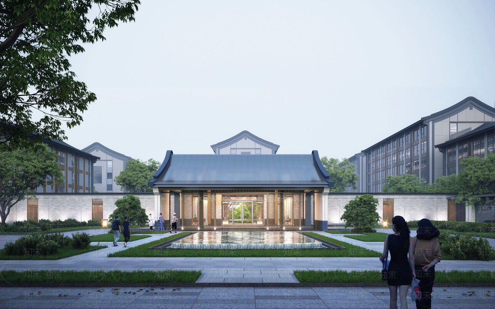 新中式中式医院建筑SU模型下载【ID:1170024182】