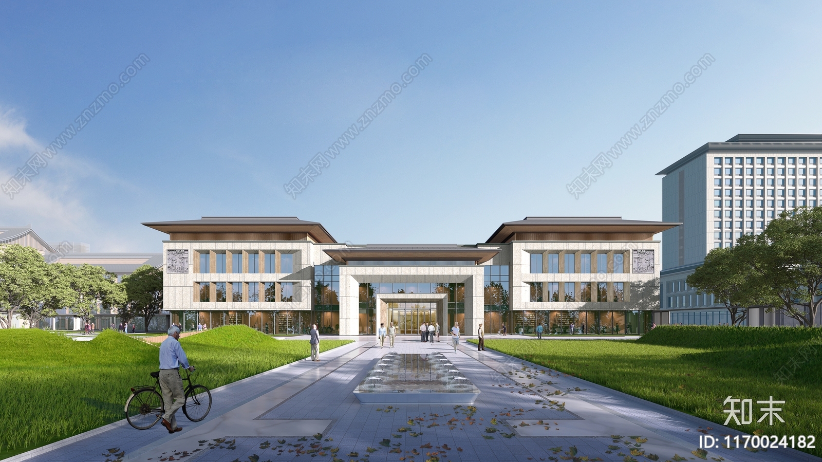 新中式中式医院建筑SU模型下载【ID:1170024182】