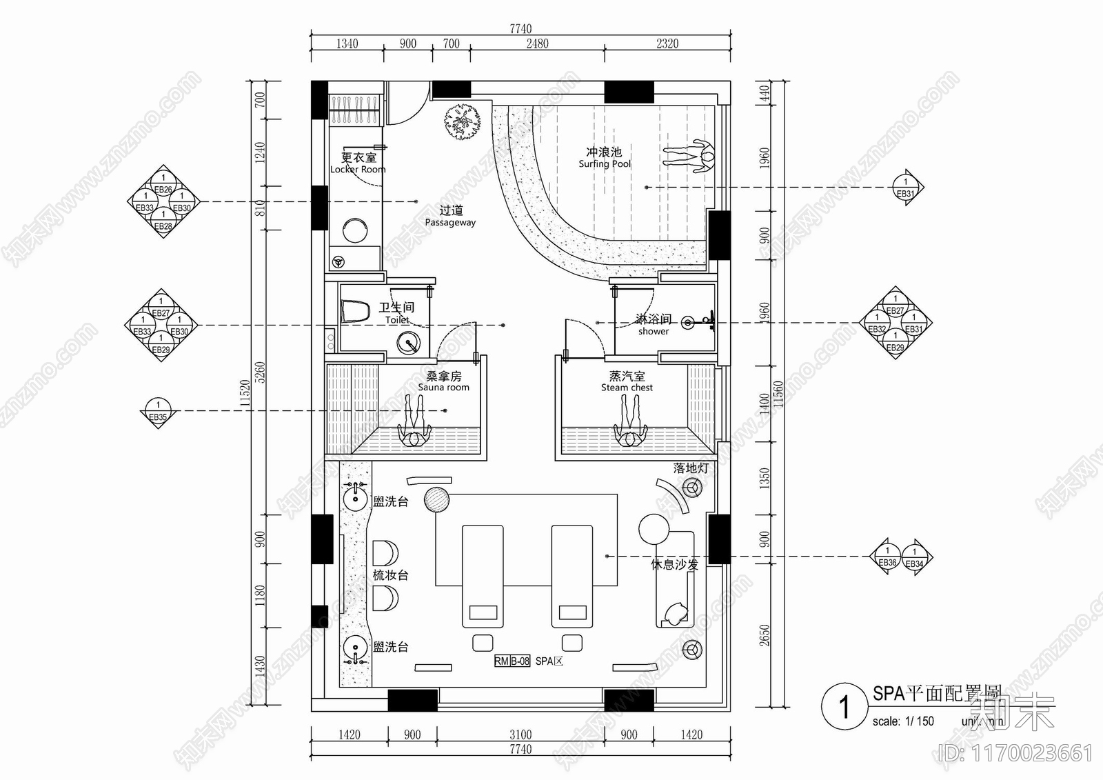 现代美容院cad施工图下载【ID:1170023661】