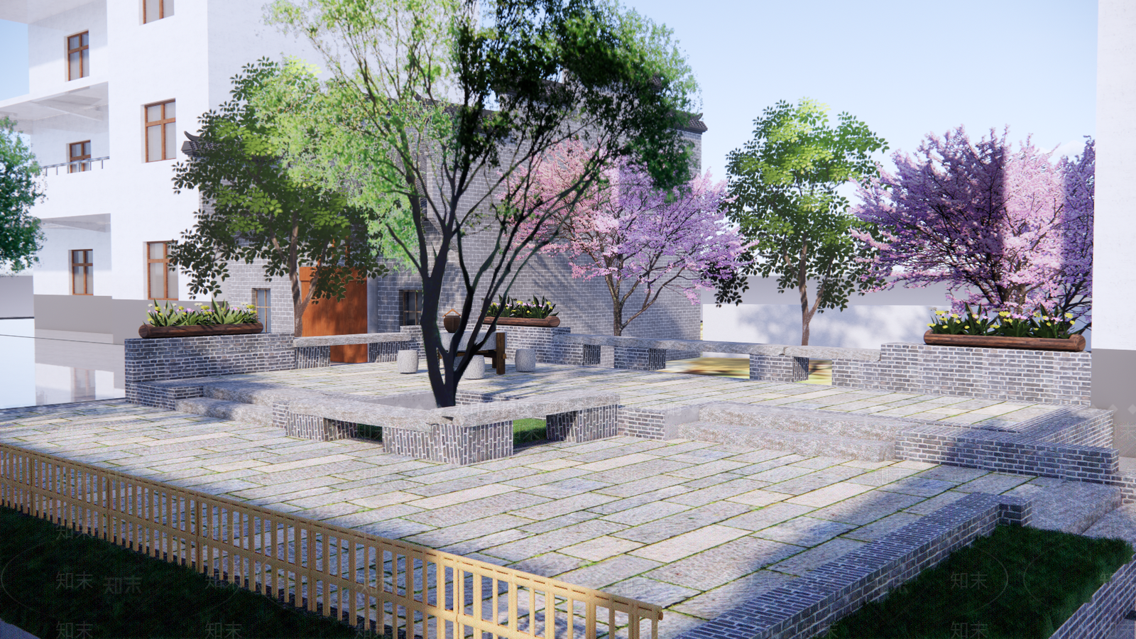 中式新中式广场景观SU模型下载【ID:1170026676】