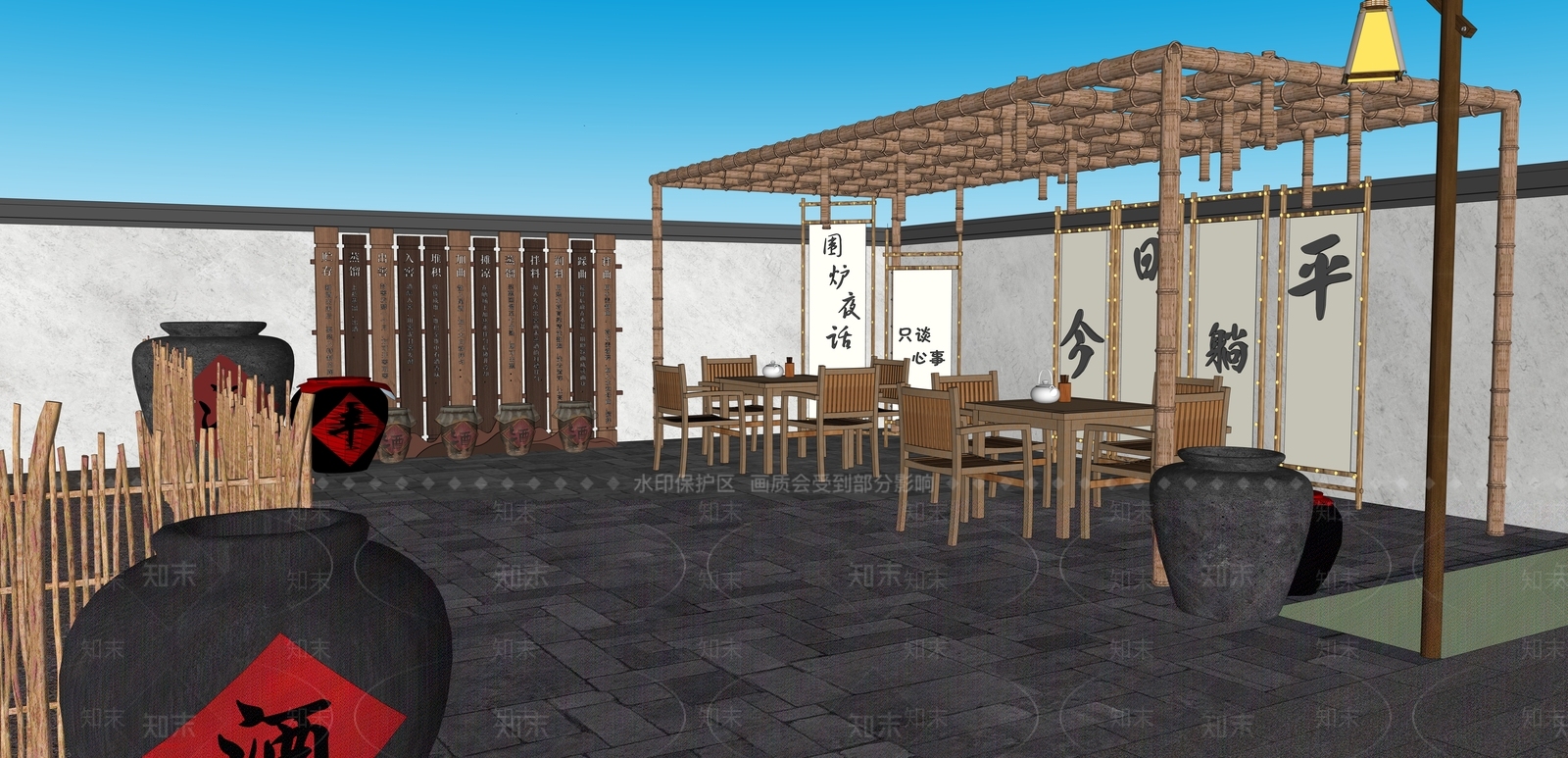 中式新中式乡村庭院SU模型下载【ID:1170038918】