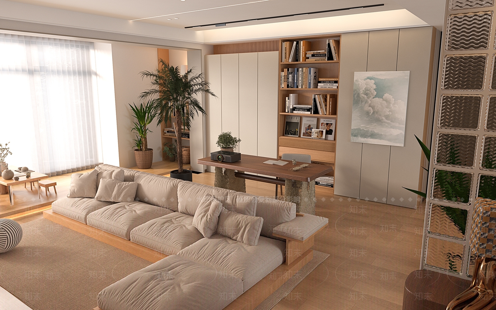 原木日式家居客厅3D模型下载【ID:1170054124】