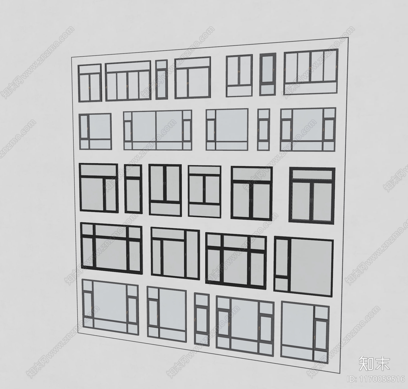 现代窗户组合SU模型下载【ID:1170059516】