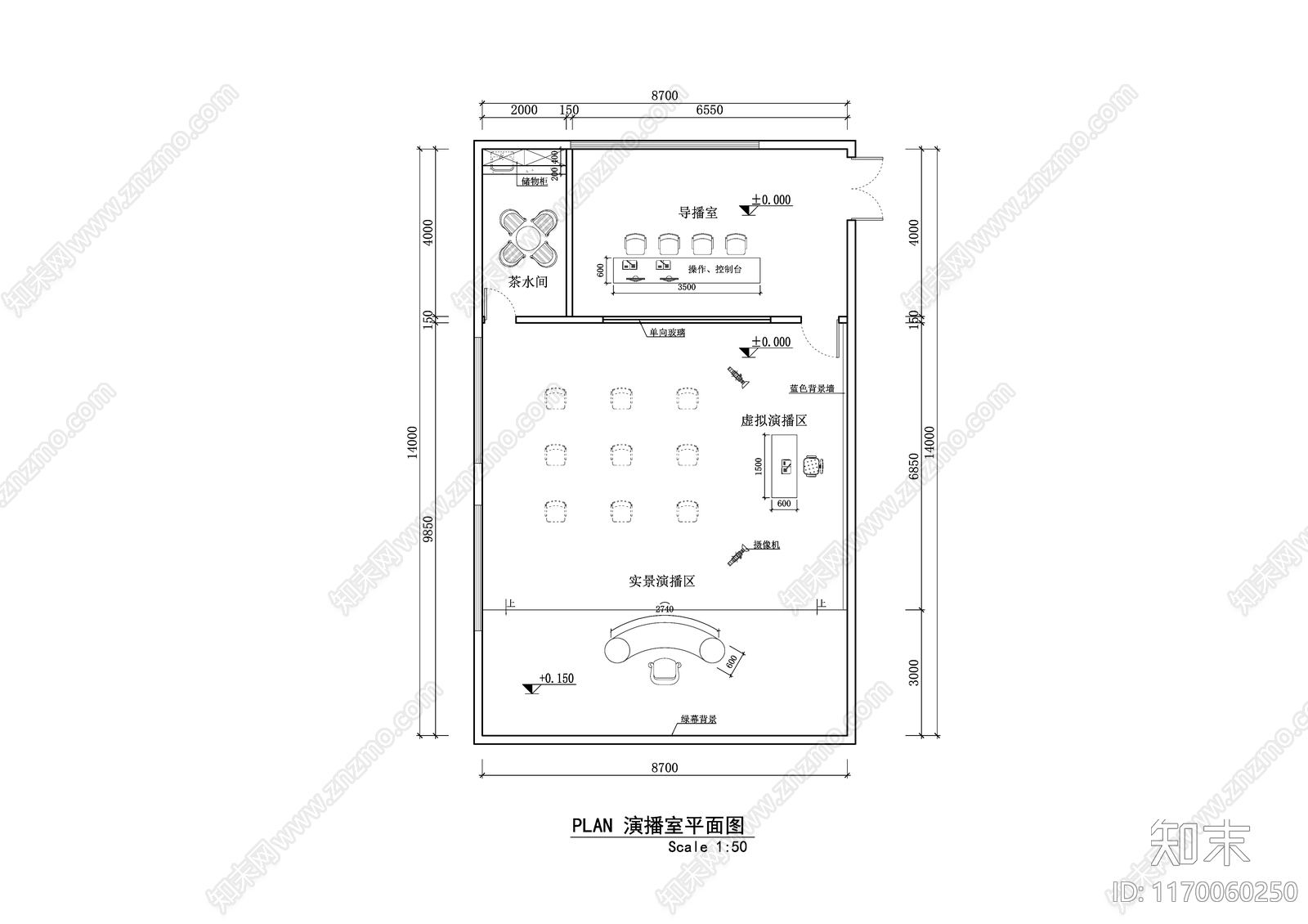 现代简约直播间cad施工图下载【ID:1170060250】