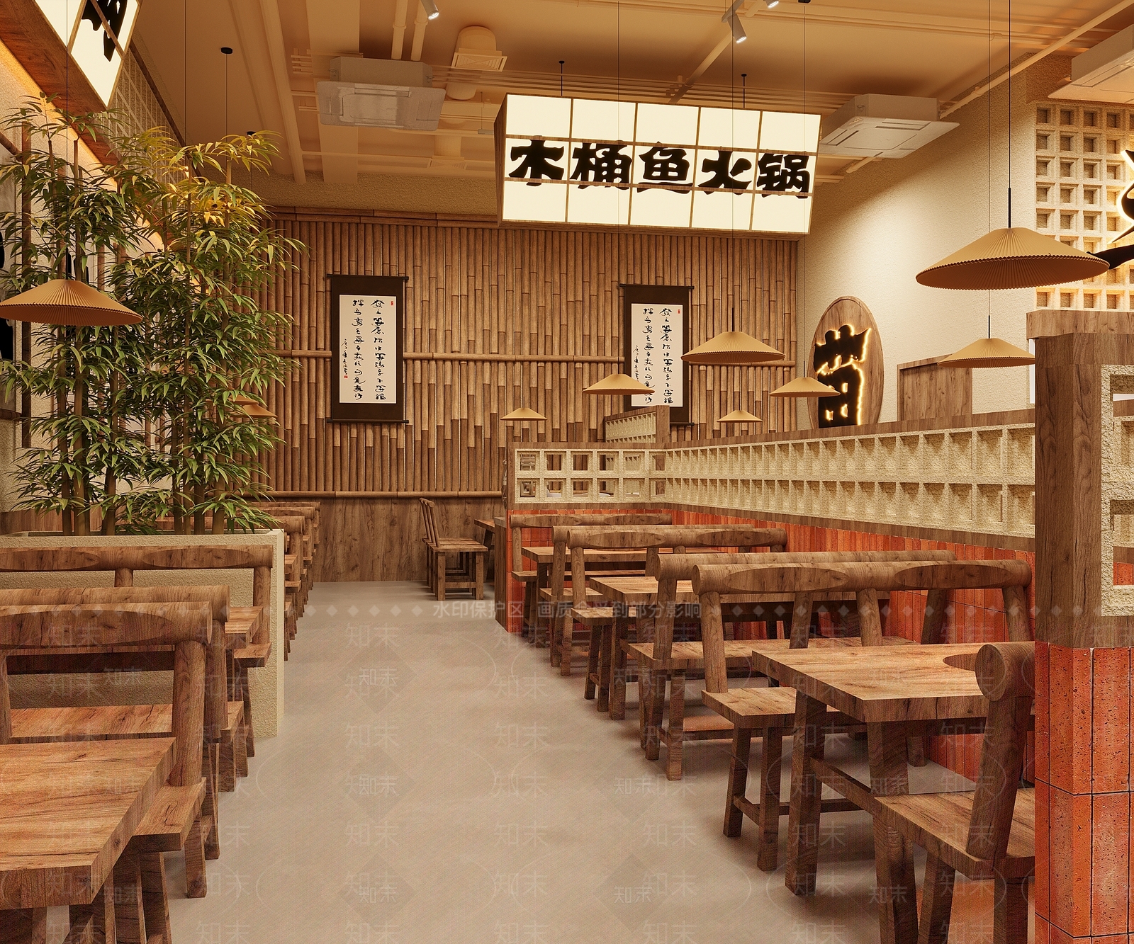 中式火锅店3D模型渲染效果图