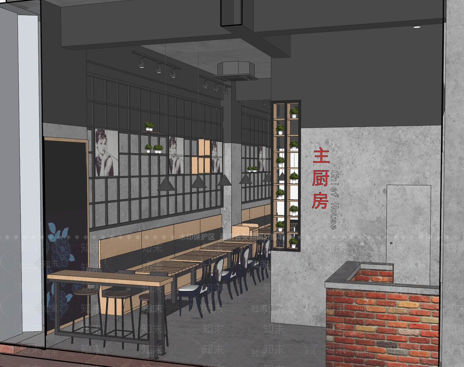 工业简欧西餐厅SU模型下载【ID:1170069359】