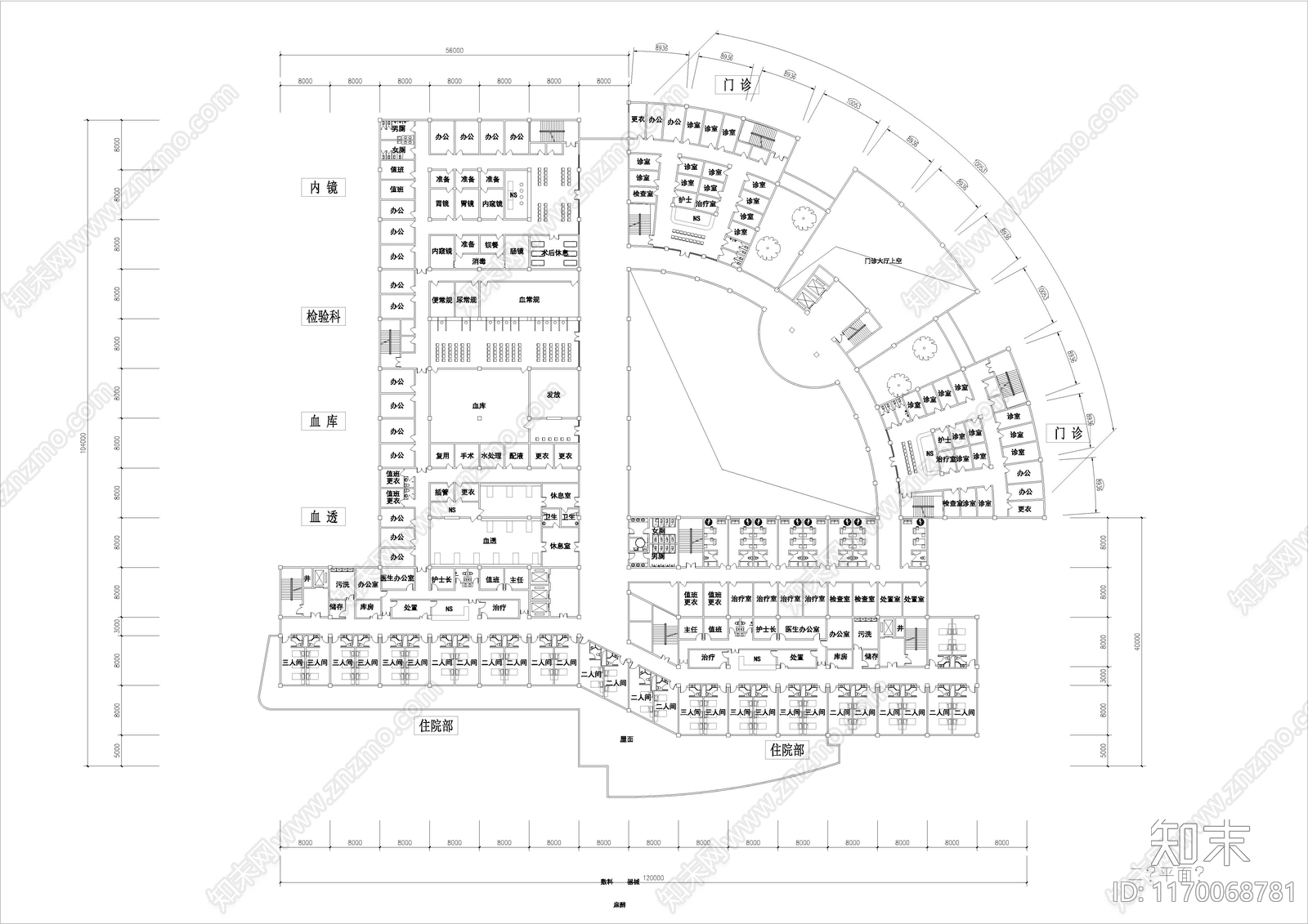 现代医院建筑cad施工图下载【ID:1170068781】