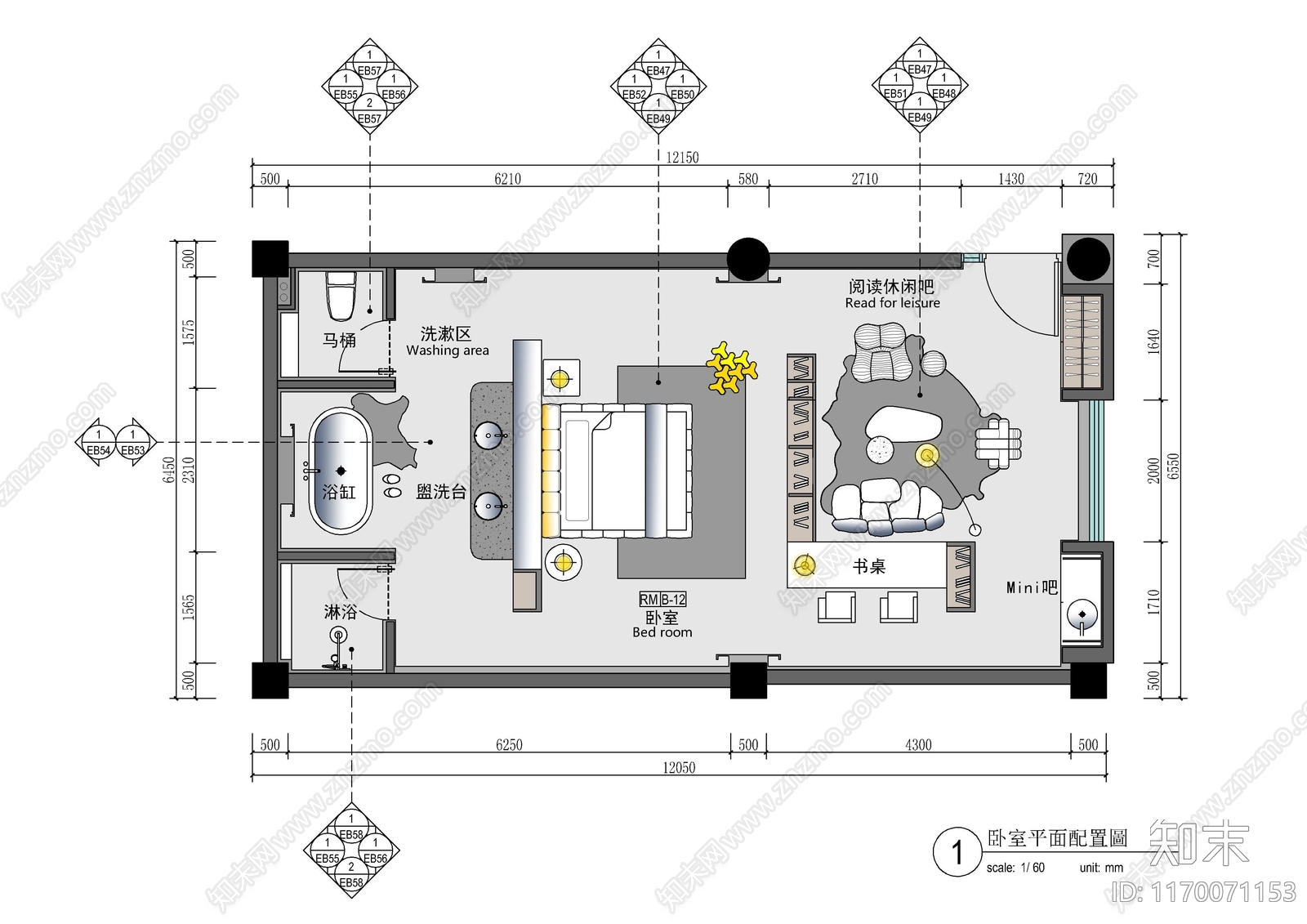 现代卧室施工图下载【ID:1170071153】