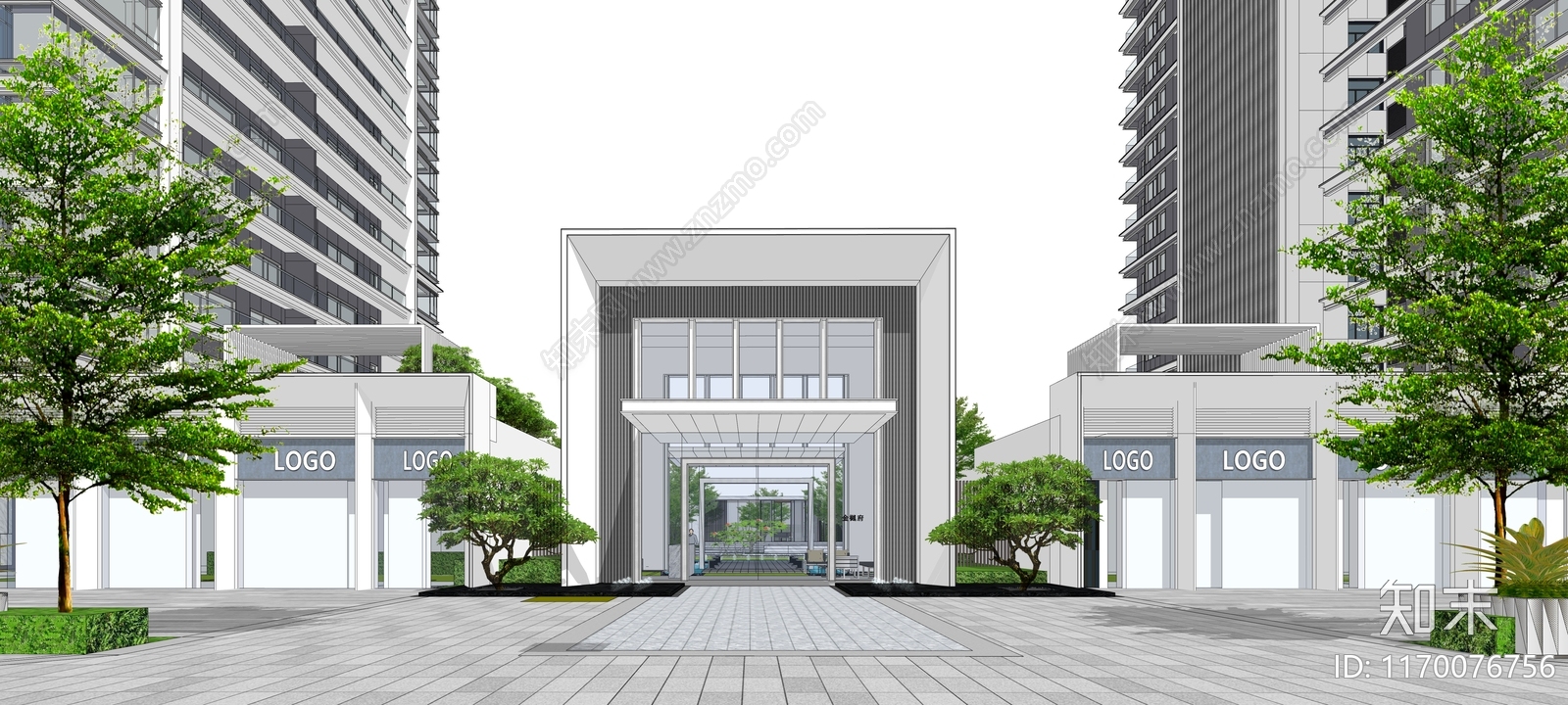 现代小区建筑SU模型下载【ID:1170076756】