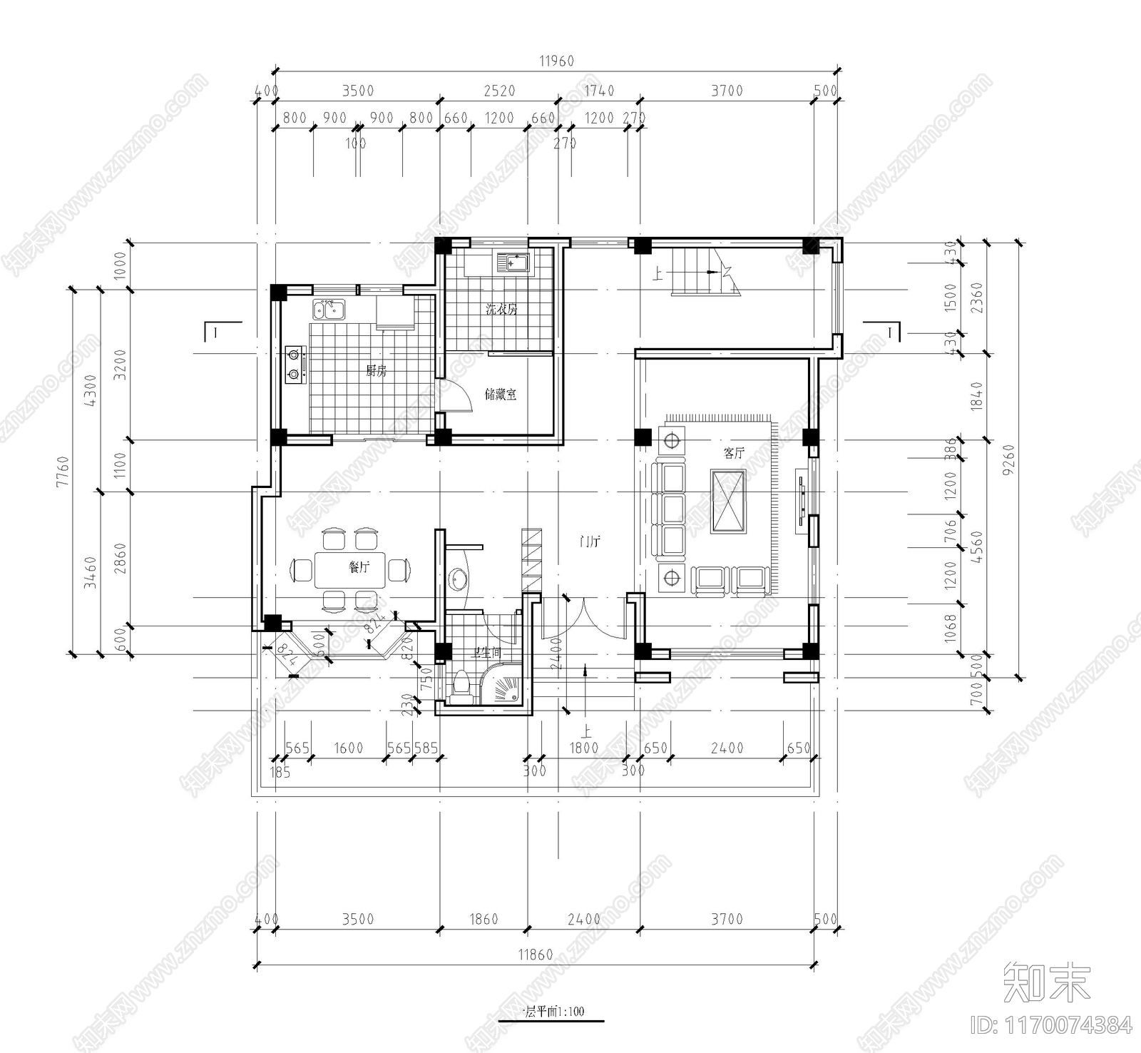 欧式别墅建筑cad施工图下载【ID:1170074384】