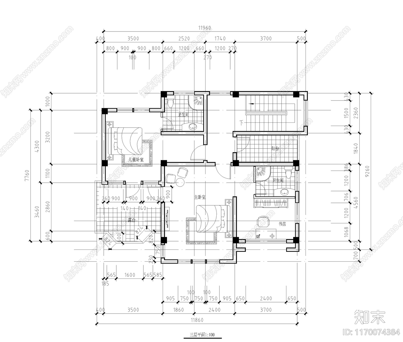 欧式别墅建筑cad施工图下载【ID:1170074384】