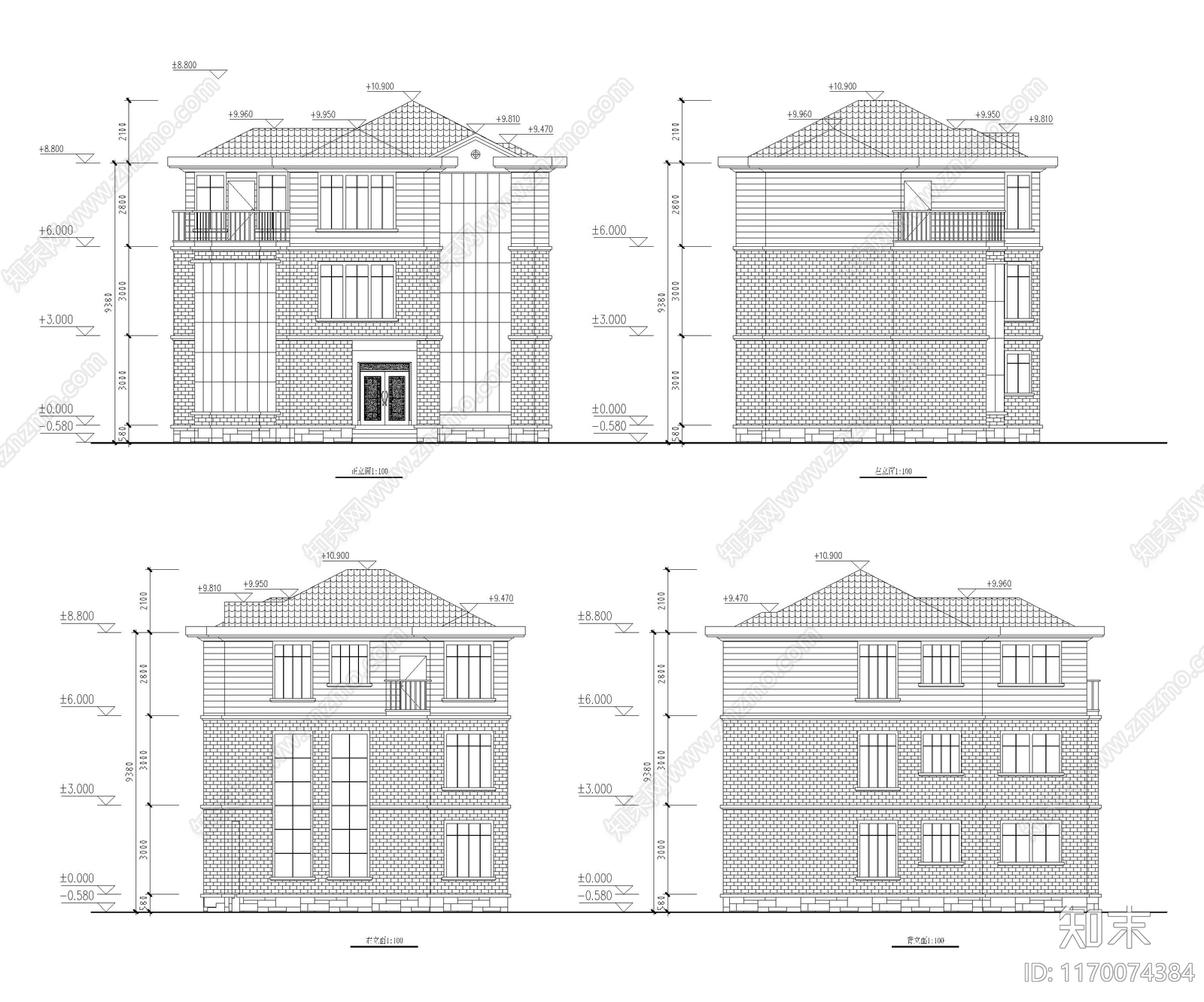 欧式别墅建筑cad施工图下载【ID:1170074384】