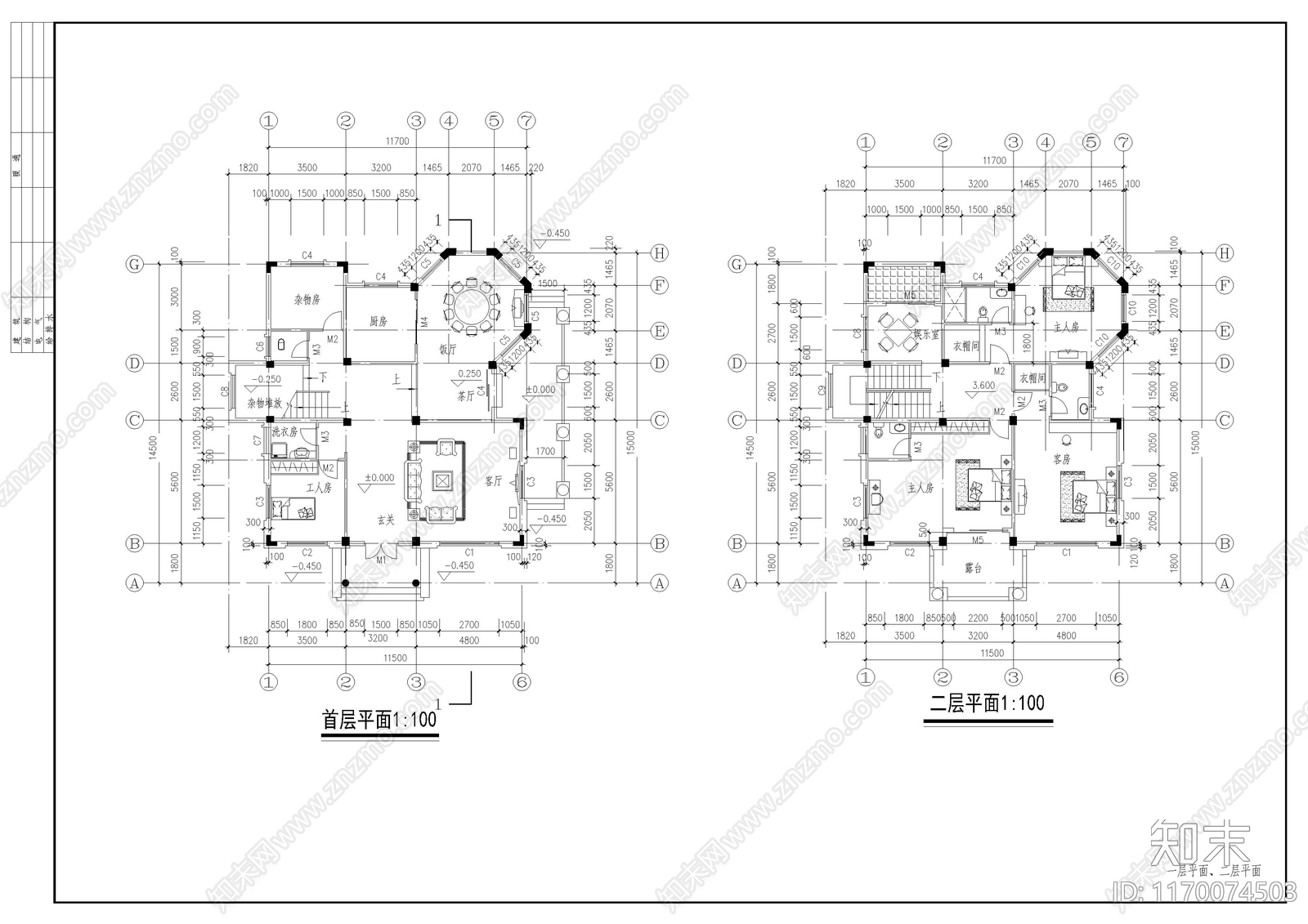 欧式别墅建筑cad施工图下载【ID:1170074503】