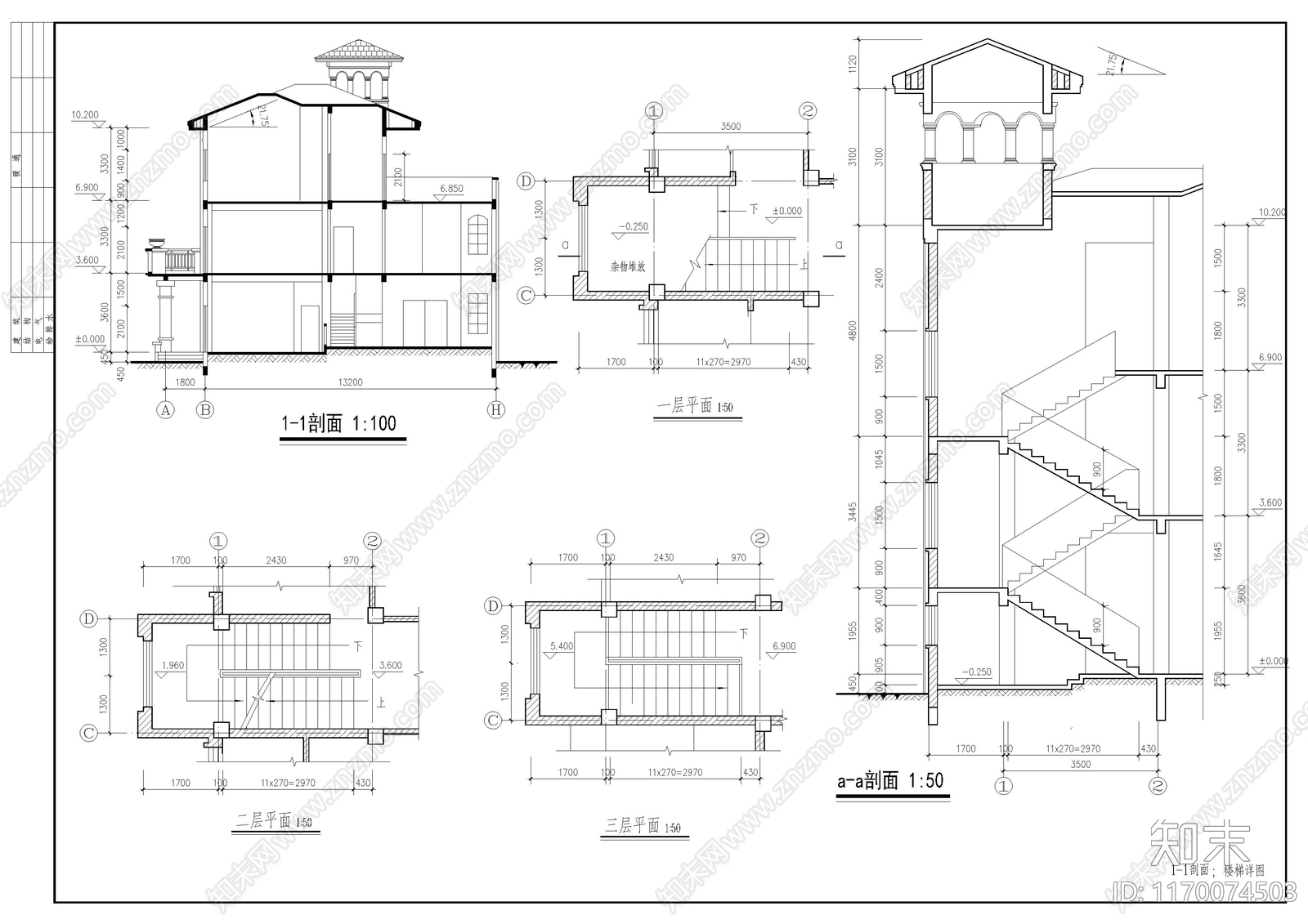 欧式别墅建筑cad施工图下载【ID:1170074503】